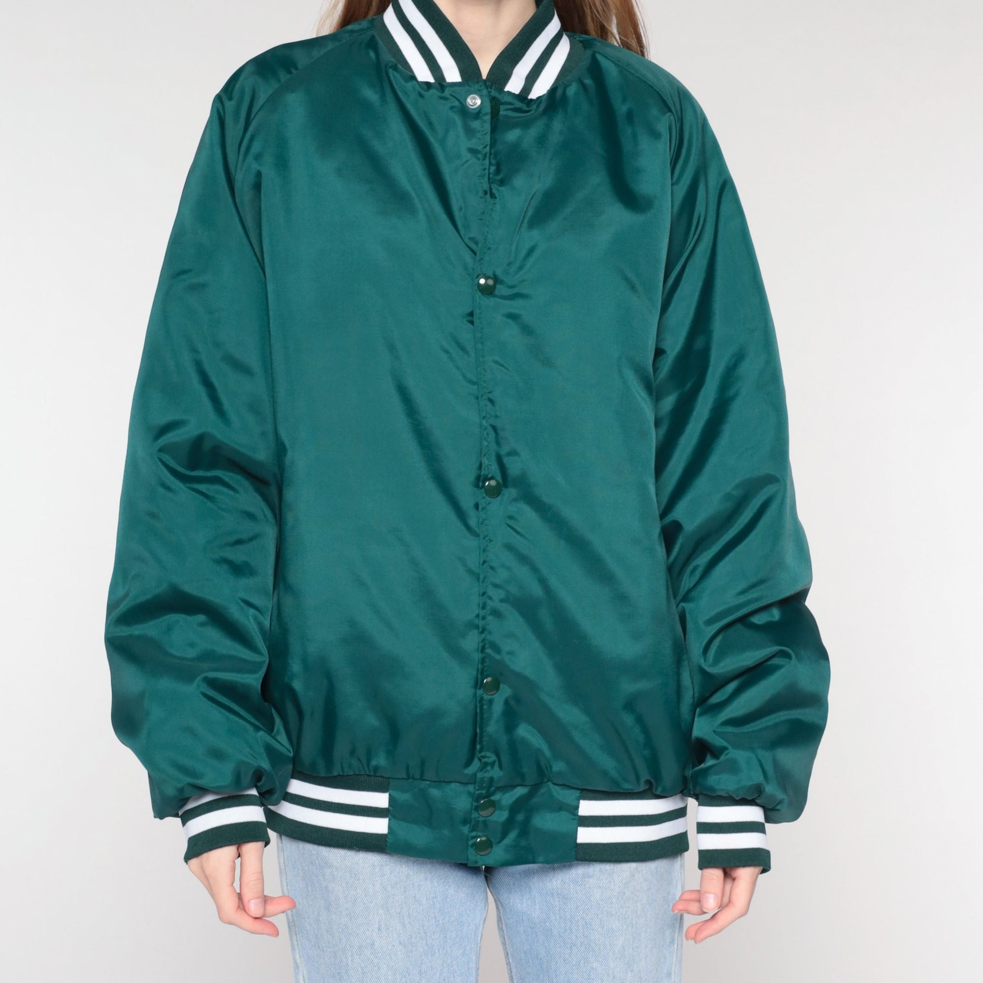 80s Pinelle's Bowlero Lanes Bomber Jacket Green Quilted Snap Coat Extra Large XL