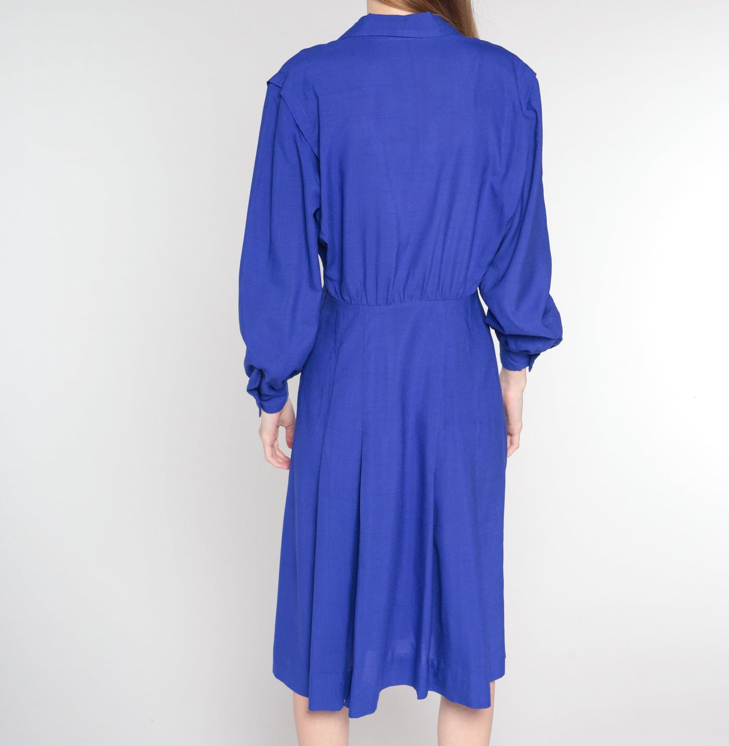 90s Deep Purple Button-Up Midi Dress High Waist Long Sleeve Medium M