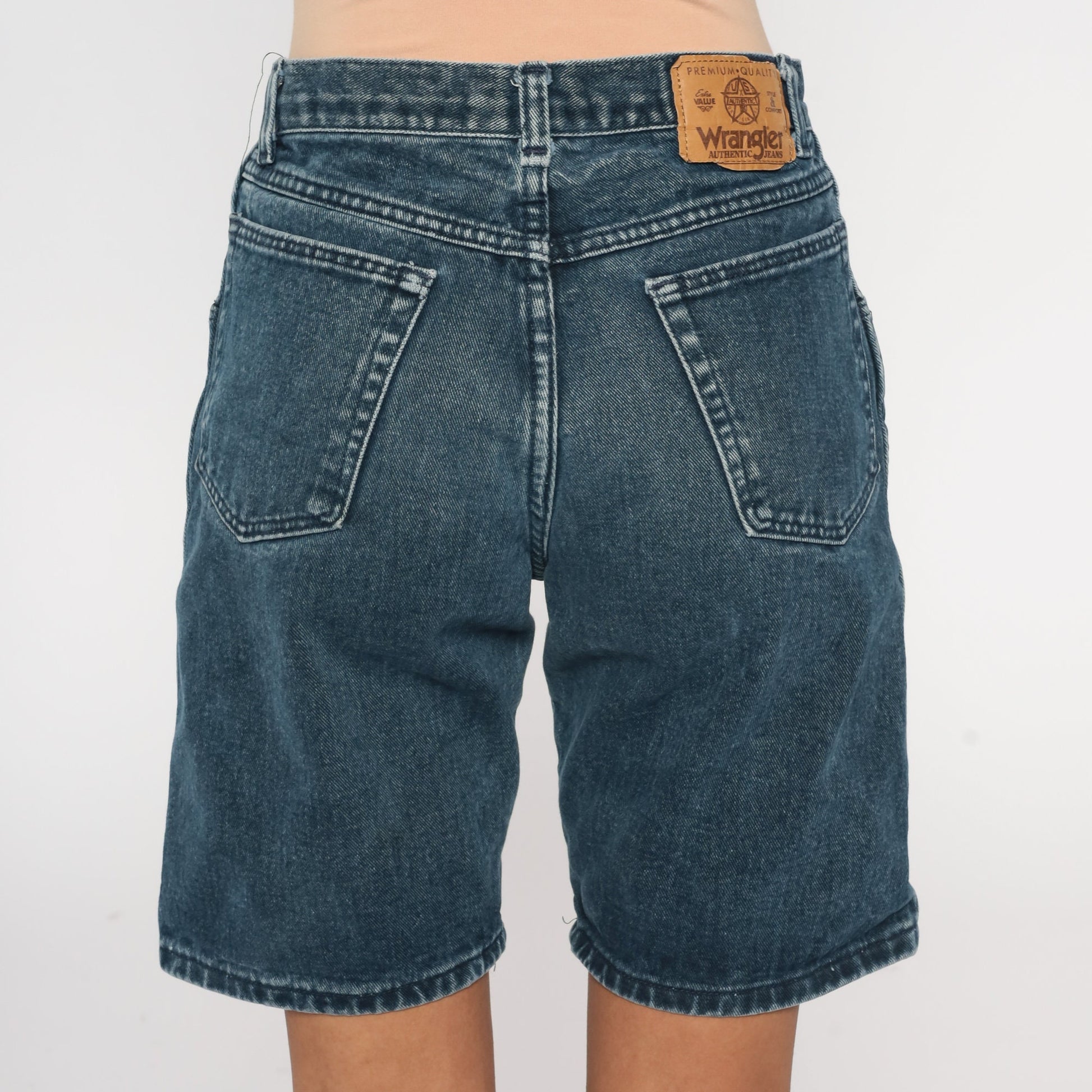 90s Wrangler Dark Blue Denim Shorts High Waist Jean Shorts Medium 29