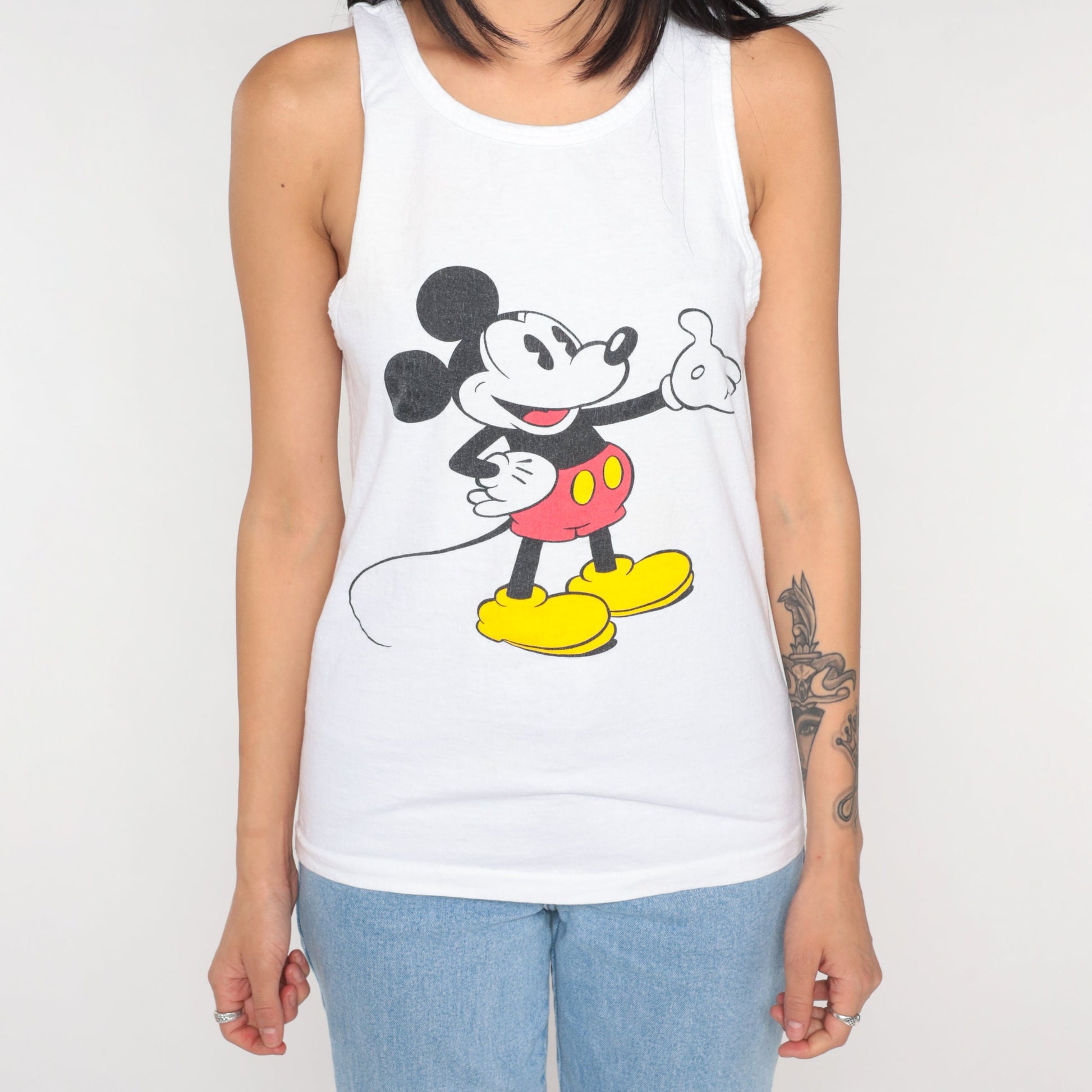 90s Mickey Mouse Disney Tank Top White Graphic Sleeveless Tee Small