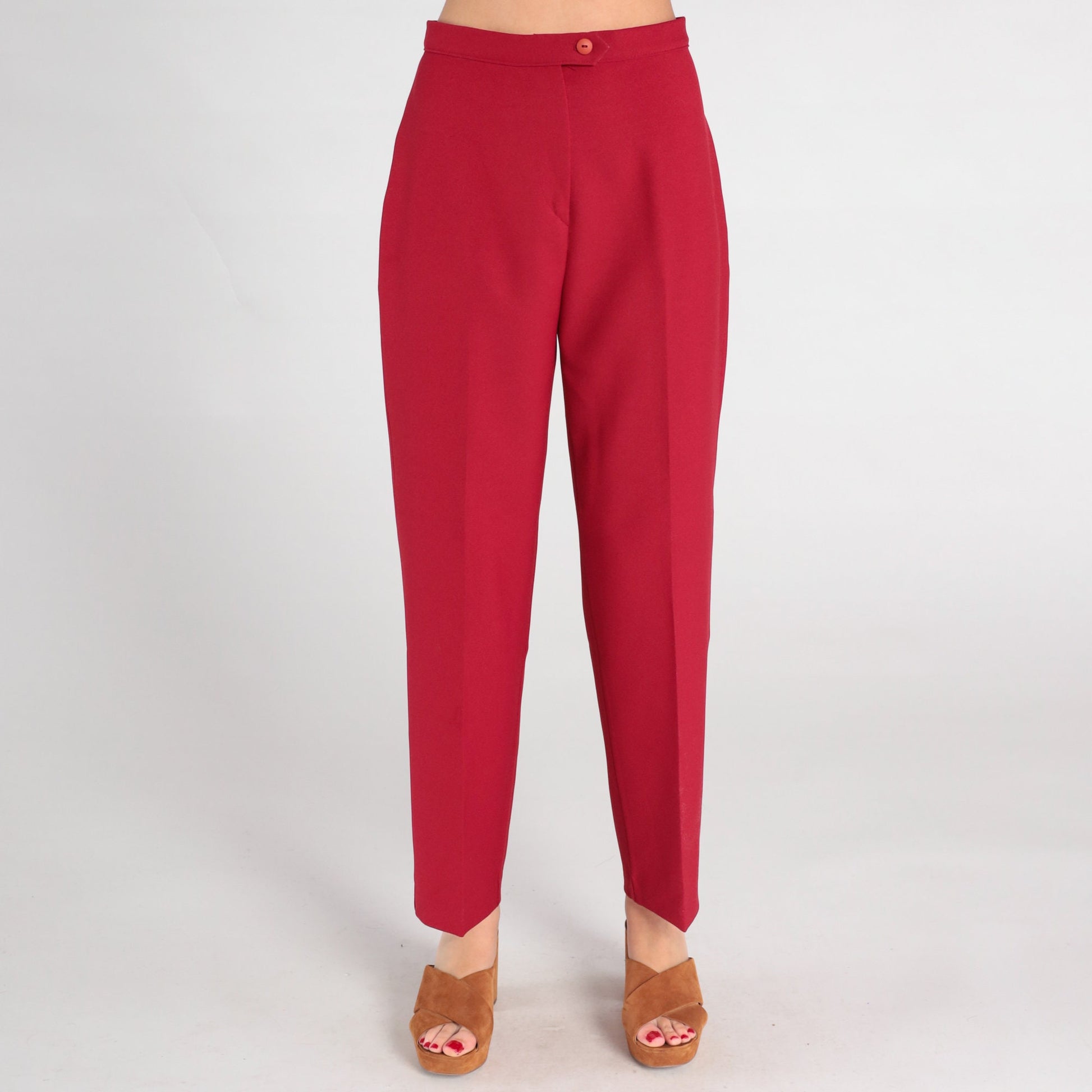 70s Red High-Waisted Tapered Trousers Small