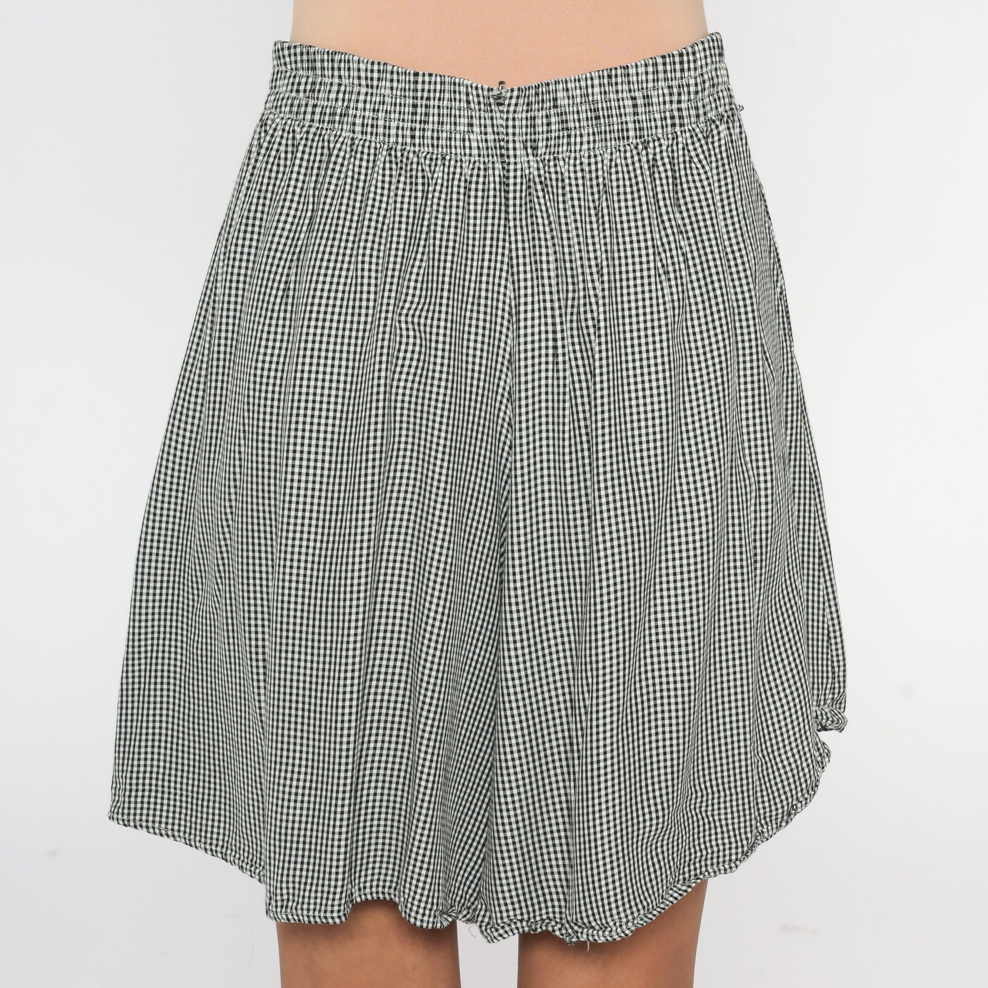 90s Black White Gingham Pleated Culottes High Waist Wide Leg Shorts Large
