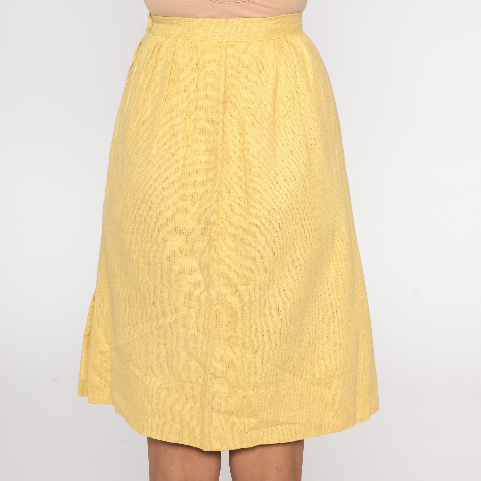 60s Yellow Pencil Skirt High Waisted Mini Linen XXS