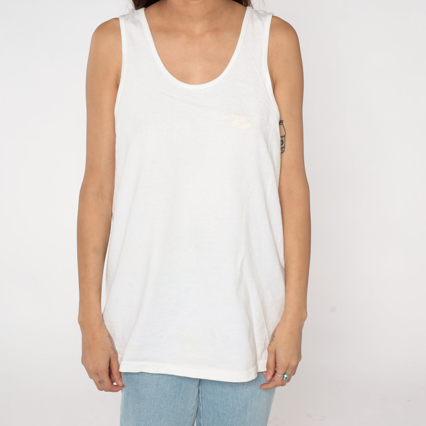 90s Speedo Tank Top White Graphic Sleeveless Swim Tee Large L