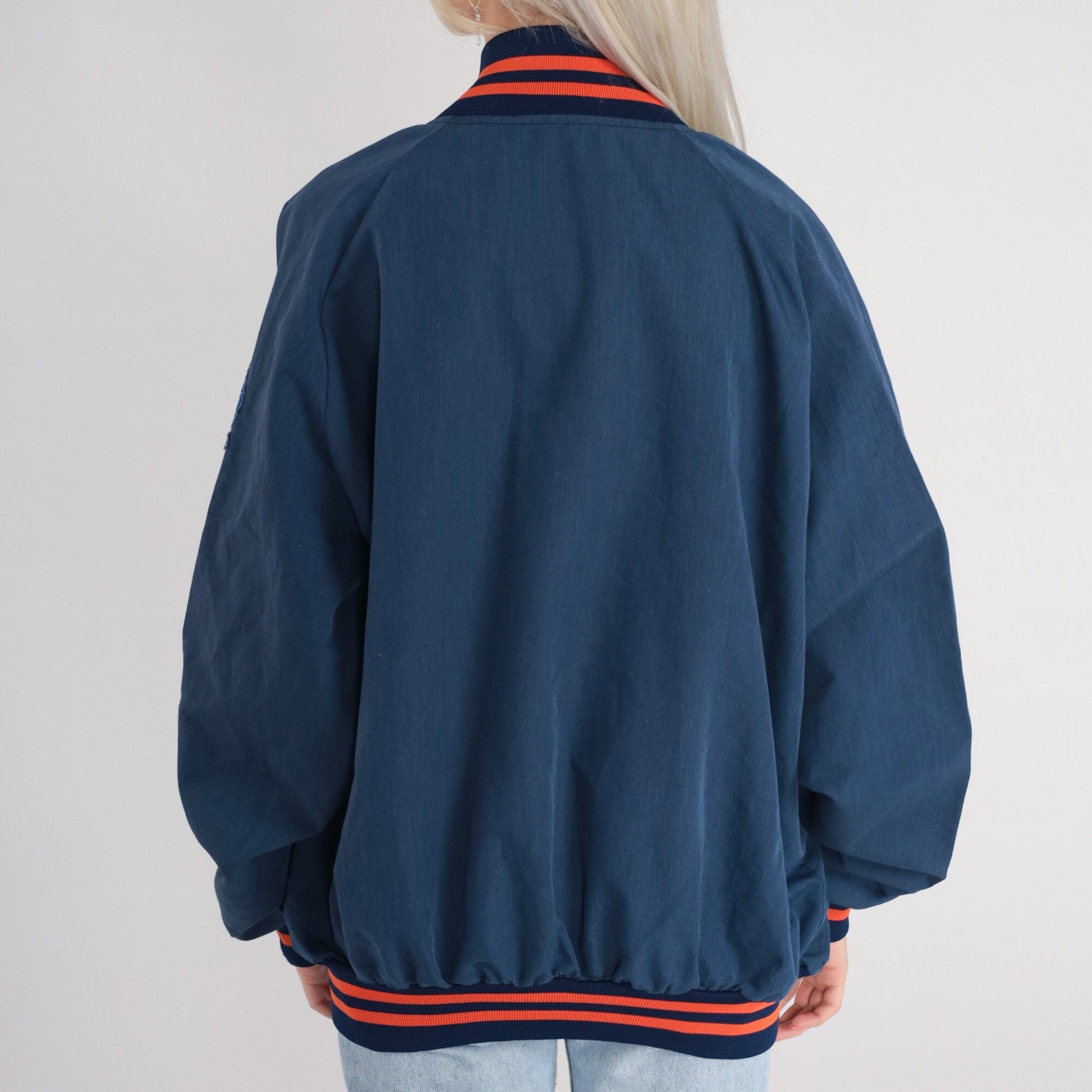 80s Roadway Safety Achievement Bomber Jacket Navy Blue Mens XL