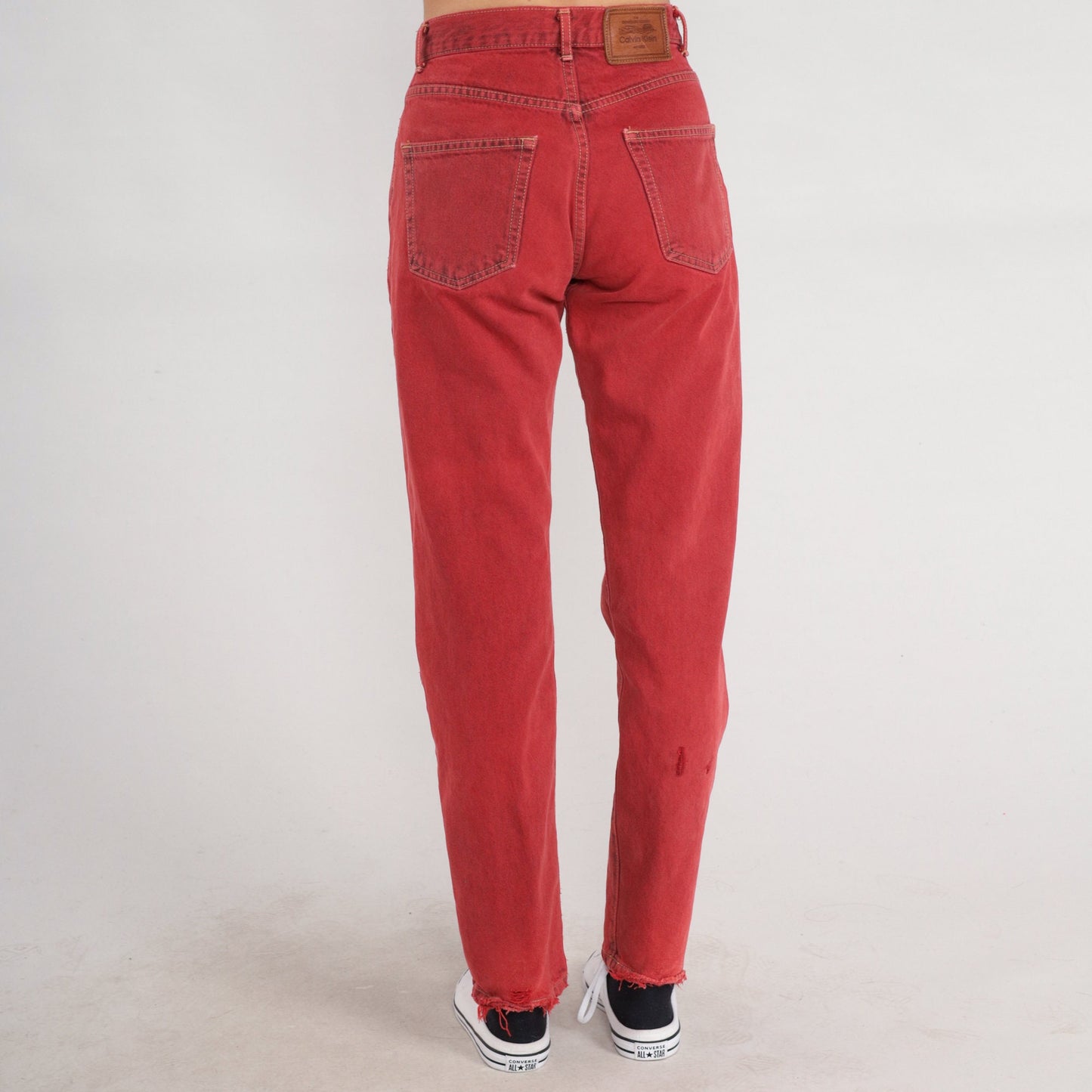 00s Calvin Klein Red Denim High Waisted Slim Straight Jeans Small 26
