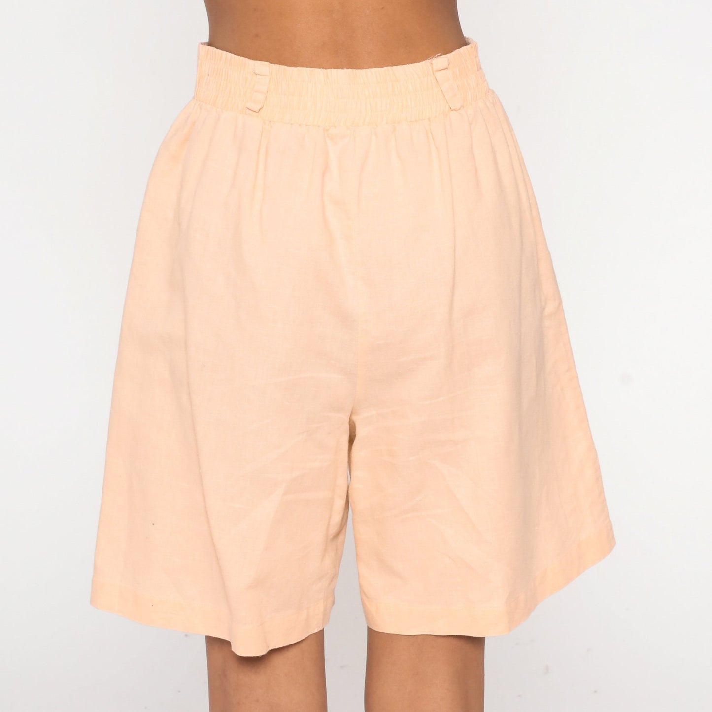 90s Light Peach Pleated High-Waist Shorts Cotton Blend Medium