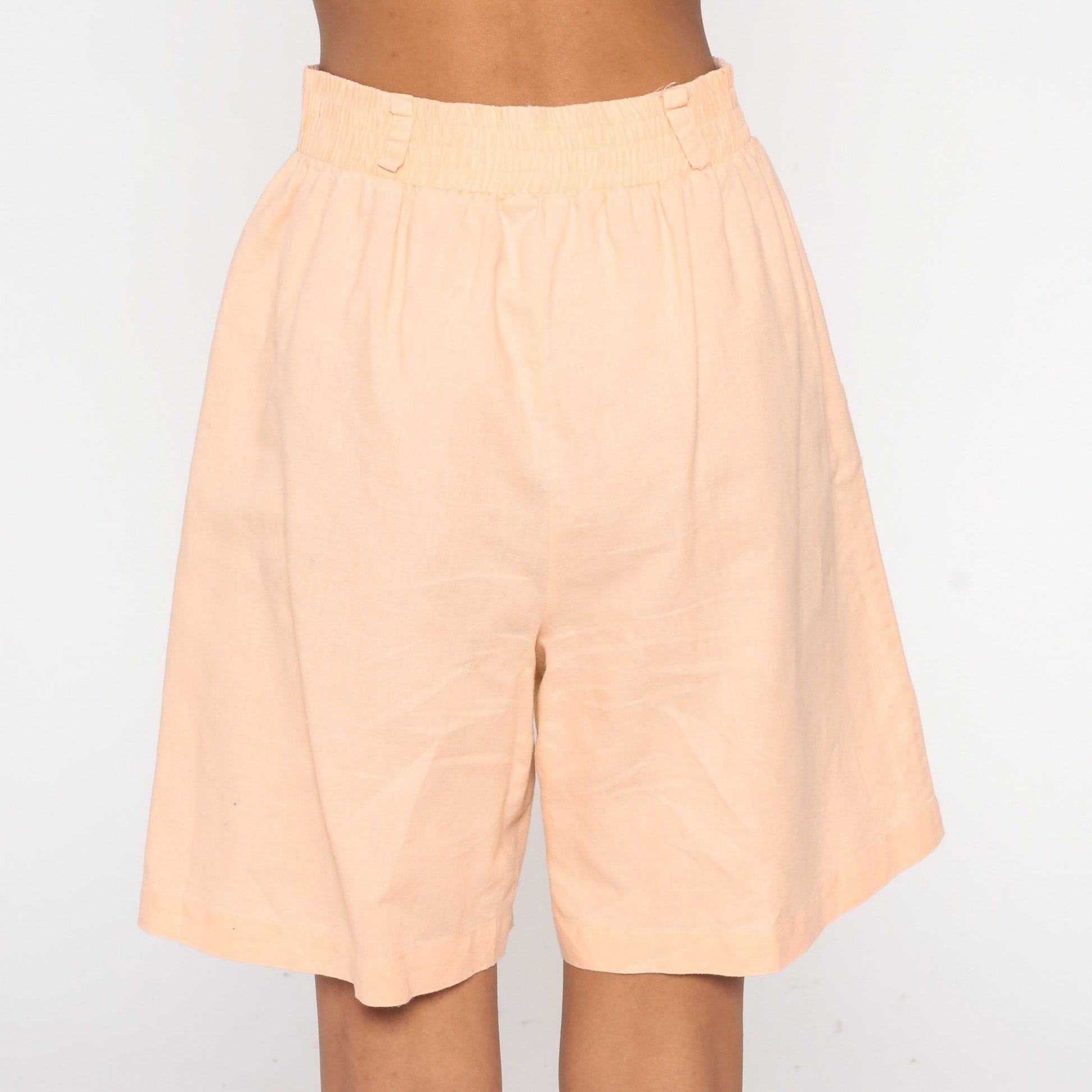 90s Light Peach Pleated High-Waist Shorts Cotton Blend Medium