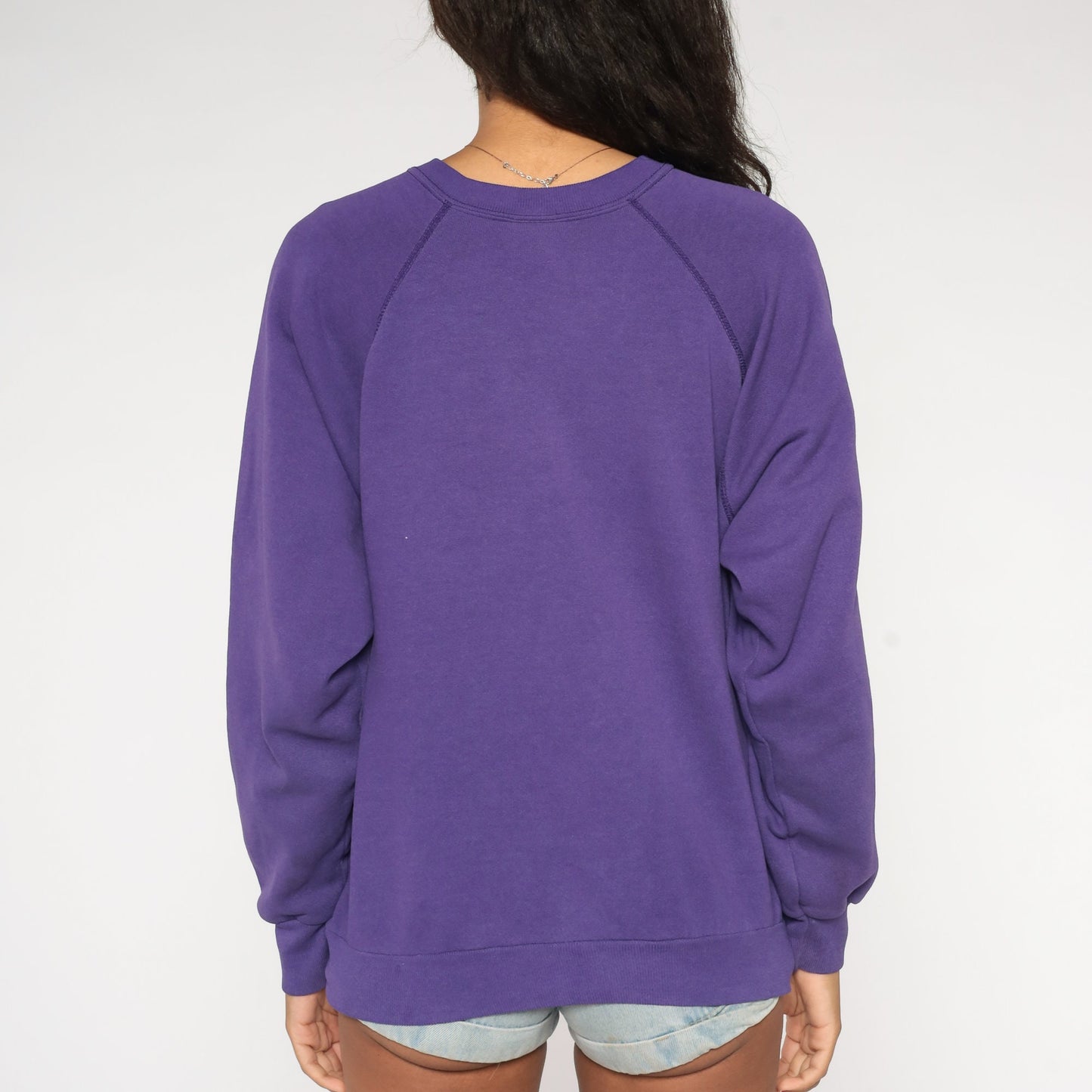 80s Purple Raglan Sweatshirt Distressed Crewneck Slouchy Large L