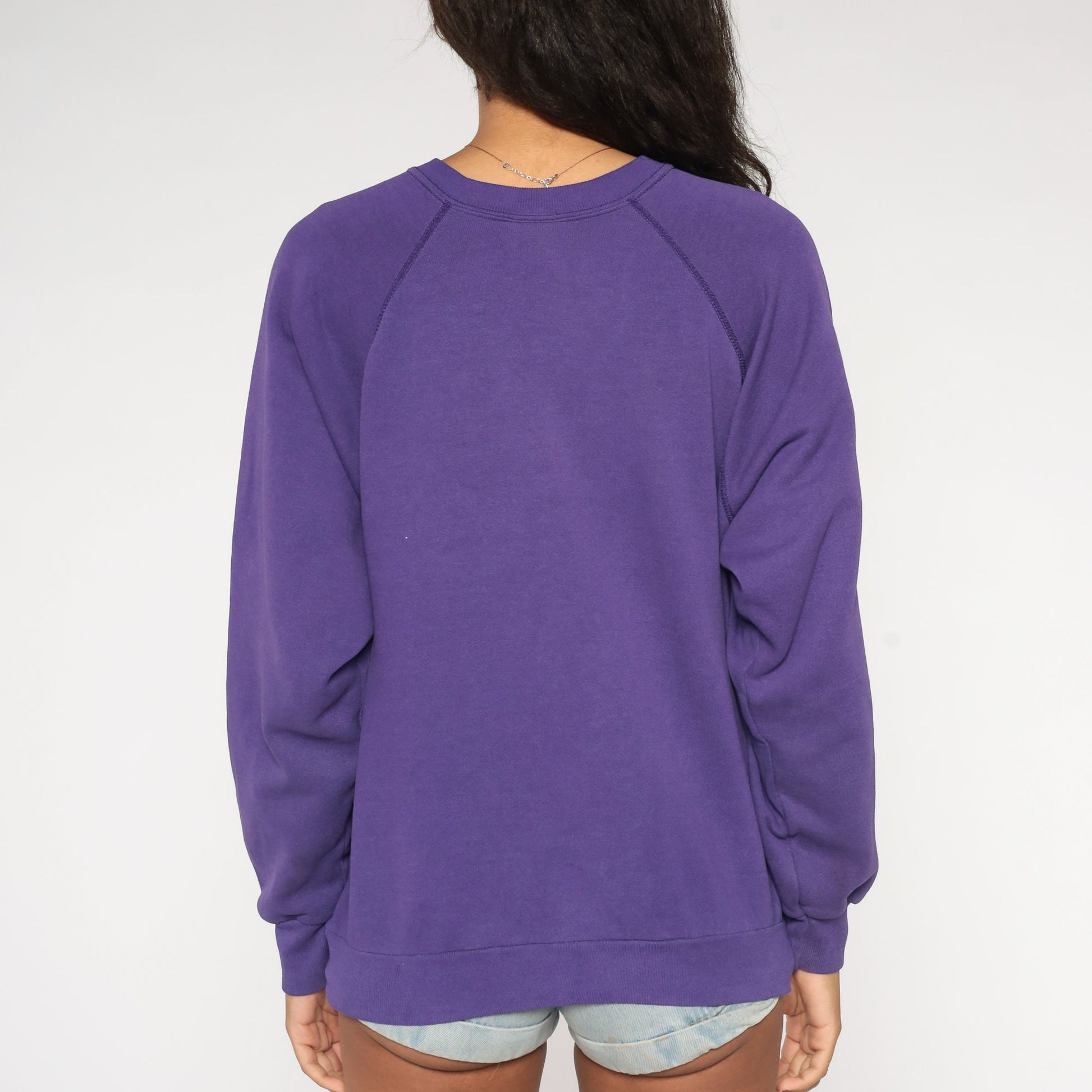 80s Purple Raglan Sweatshirt Distressed Crewneck Slouchy Large L
