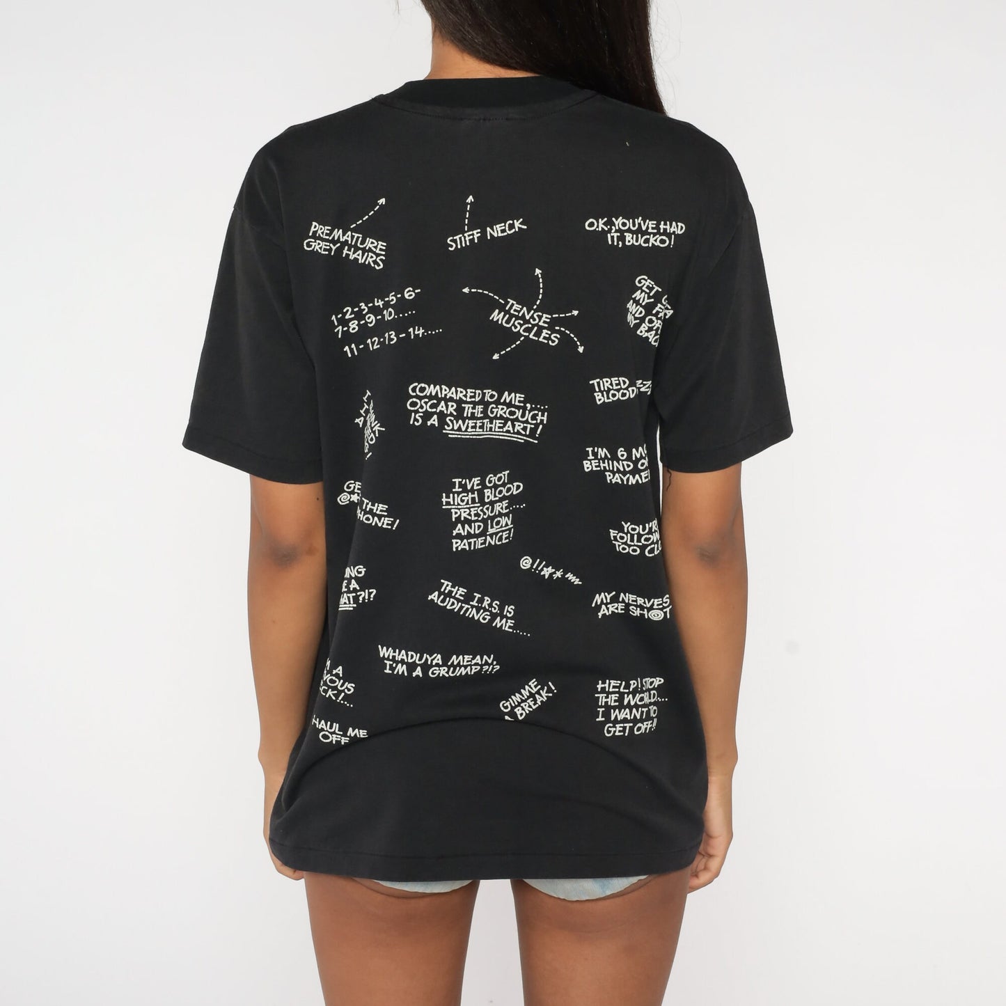 90s Stressed Out! Graphic T-Shirt Type A Personality Black Large