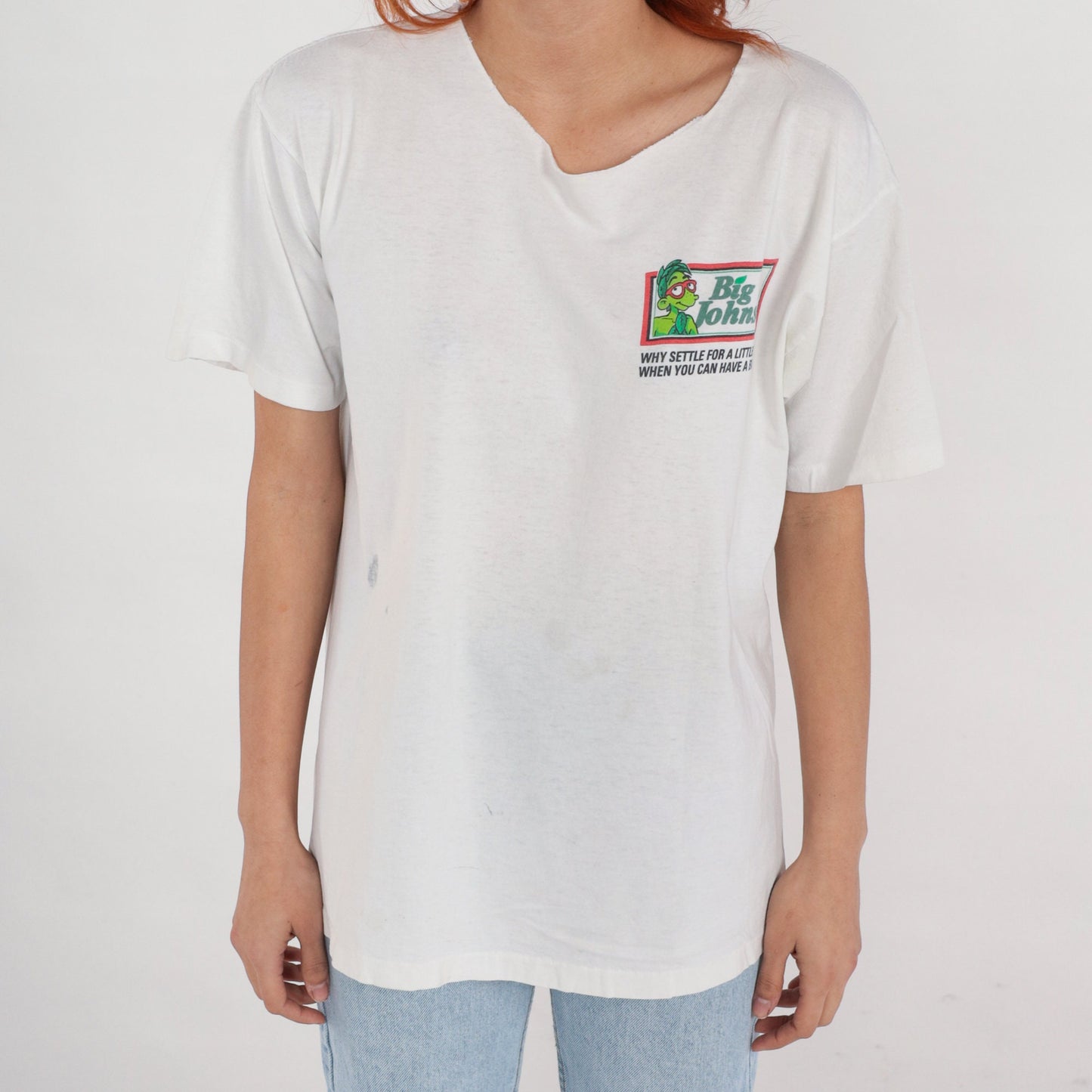 90s Big Johnson Graphic T-Shirt Green Peas Spoof Large L