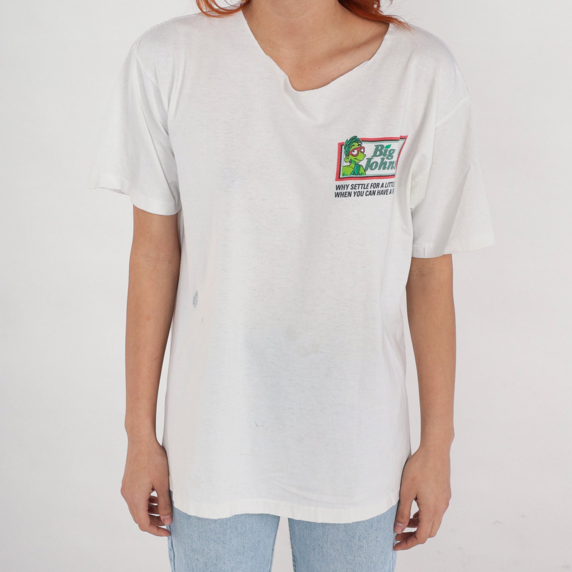 90s Big Johnson Graphic T-Shirt Green Peas Spoof Large L