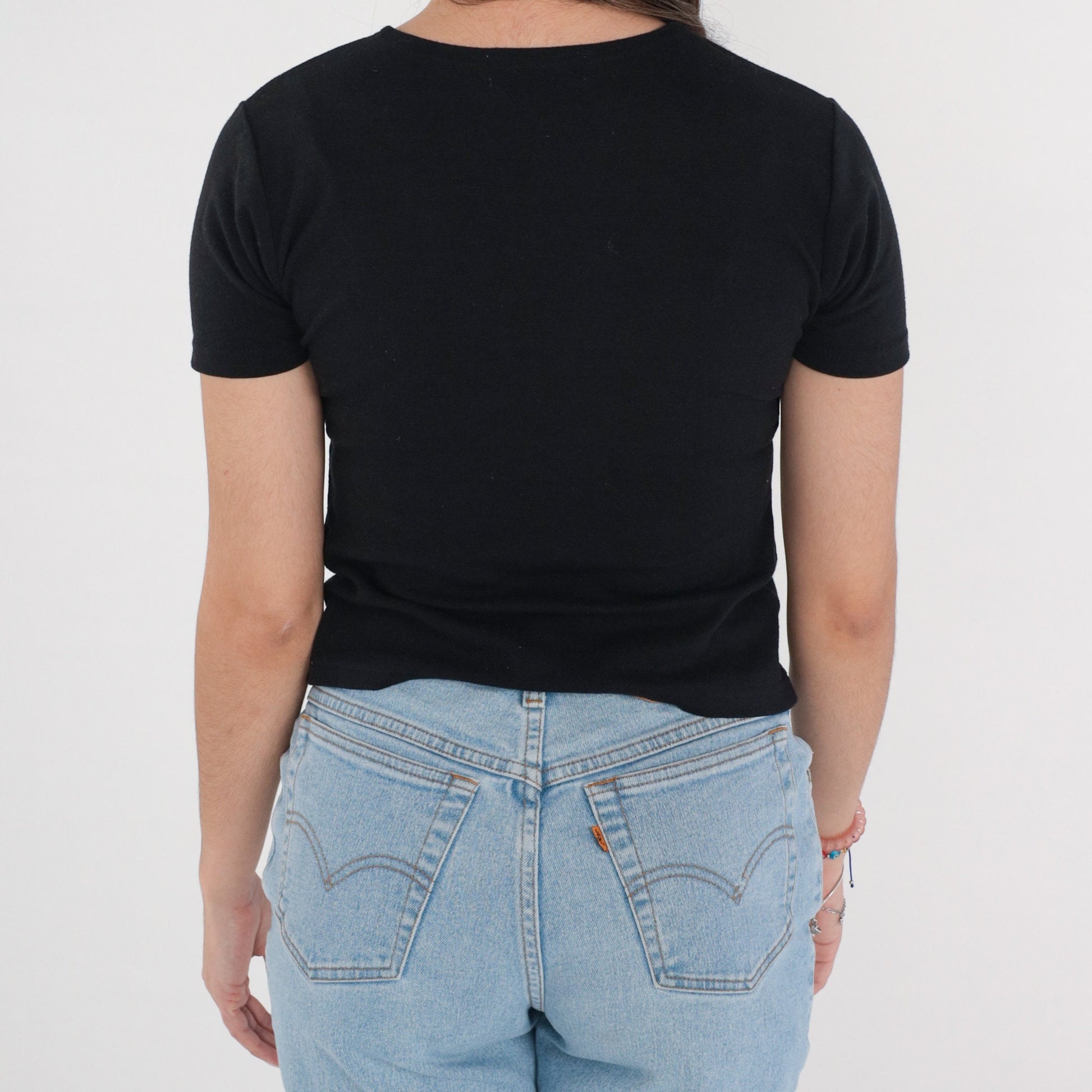 90s Versace Jeans Couture Embroidered Logo T-Shirt Black Extra Small XS