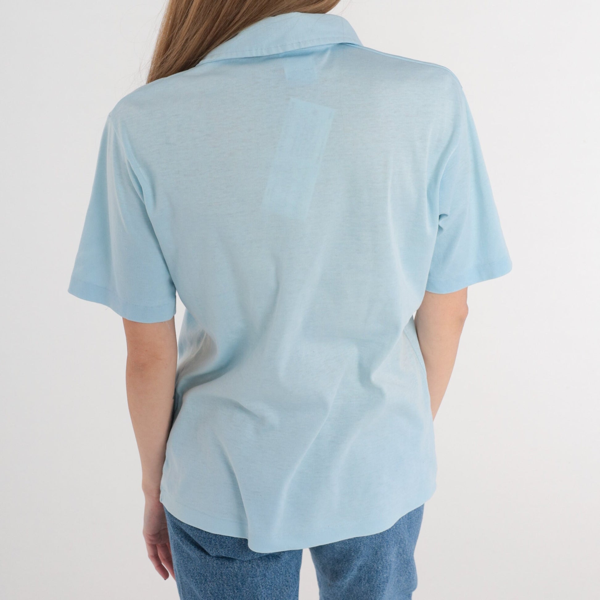 70s Ocean Pacific Tenz One Striped Polo Shirt Blue Small