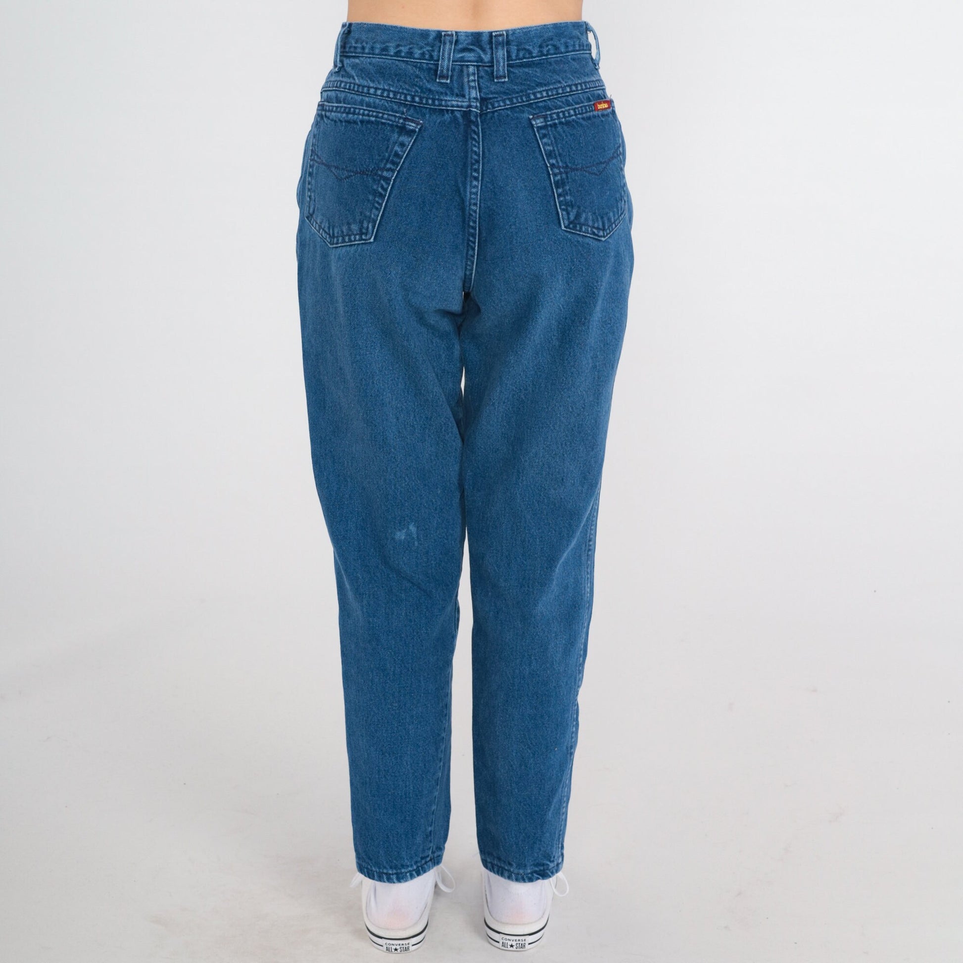 90s Bonjour Tapered Mom Jeans Dark Blue Denim Small