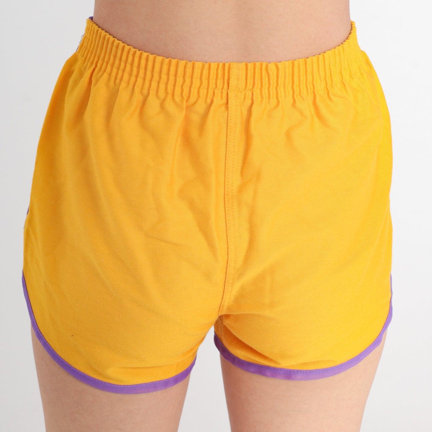 80s Leyva Yellow Dolphin Shorts Purple Ringer Trim Extra Small