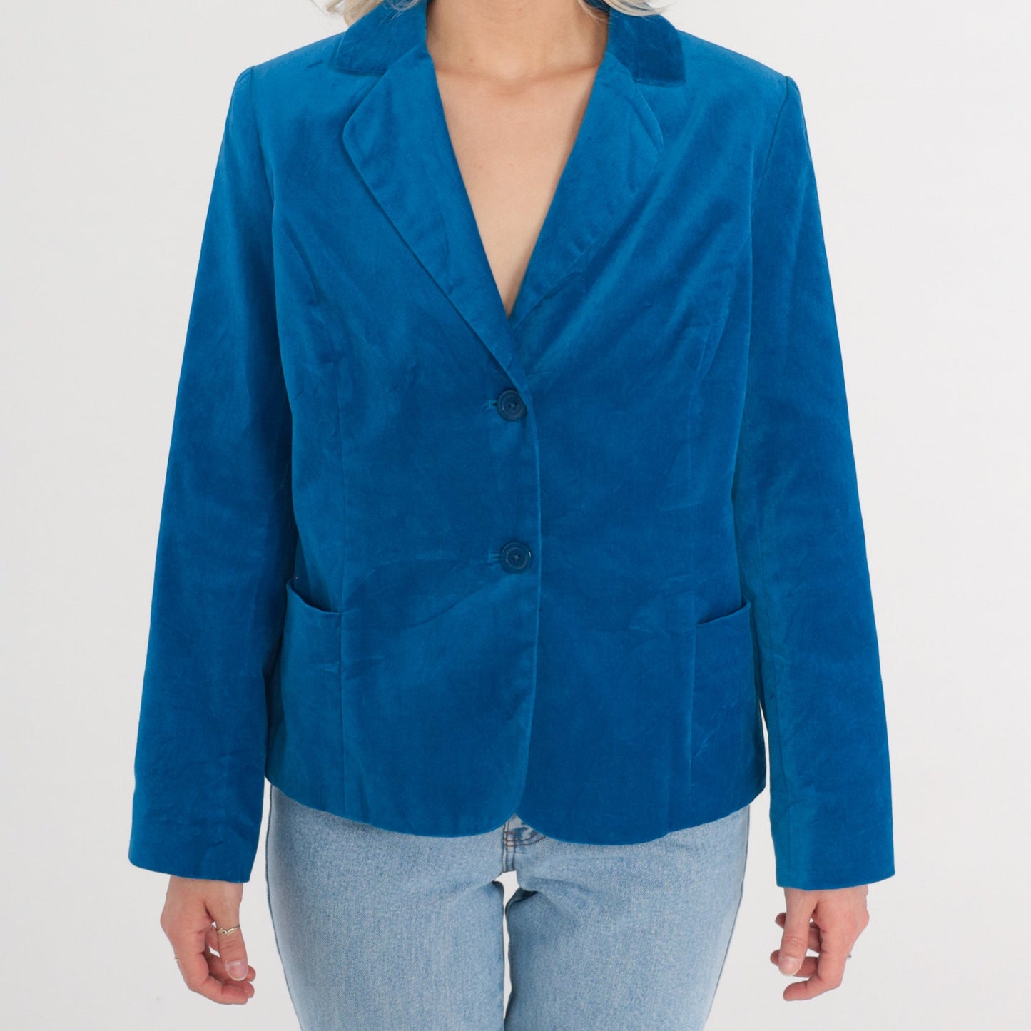 90s Studio Works Blue Velvet Blazer Button-Up Jacket Medium