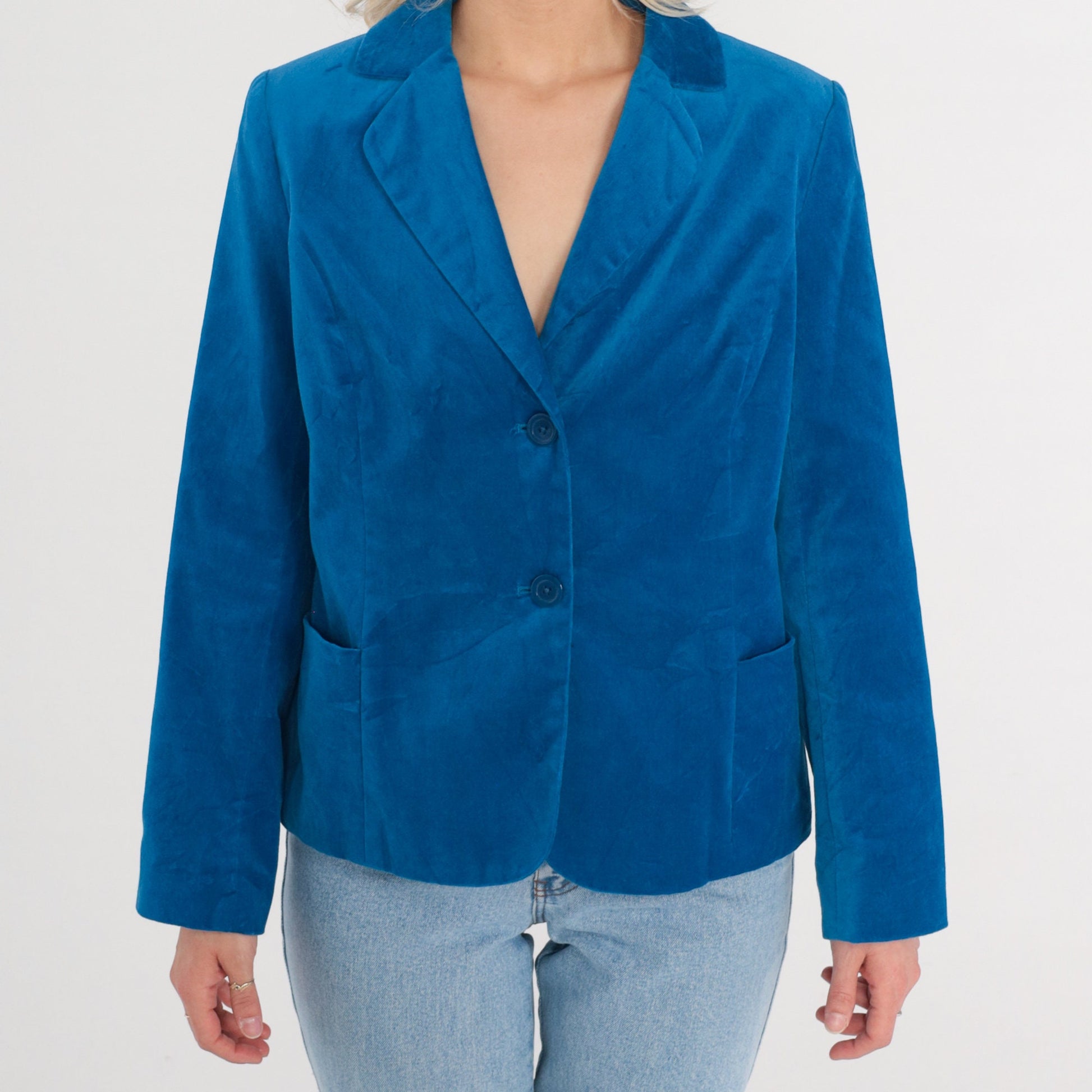 90s Studio Works Blue Velvet Blazer Button-Up Jacket Medium