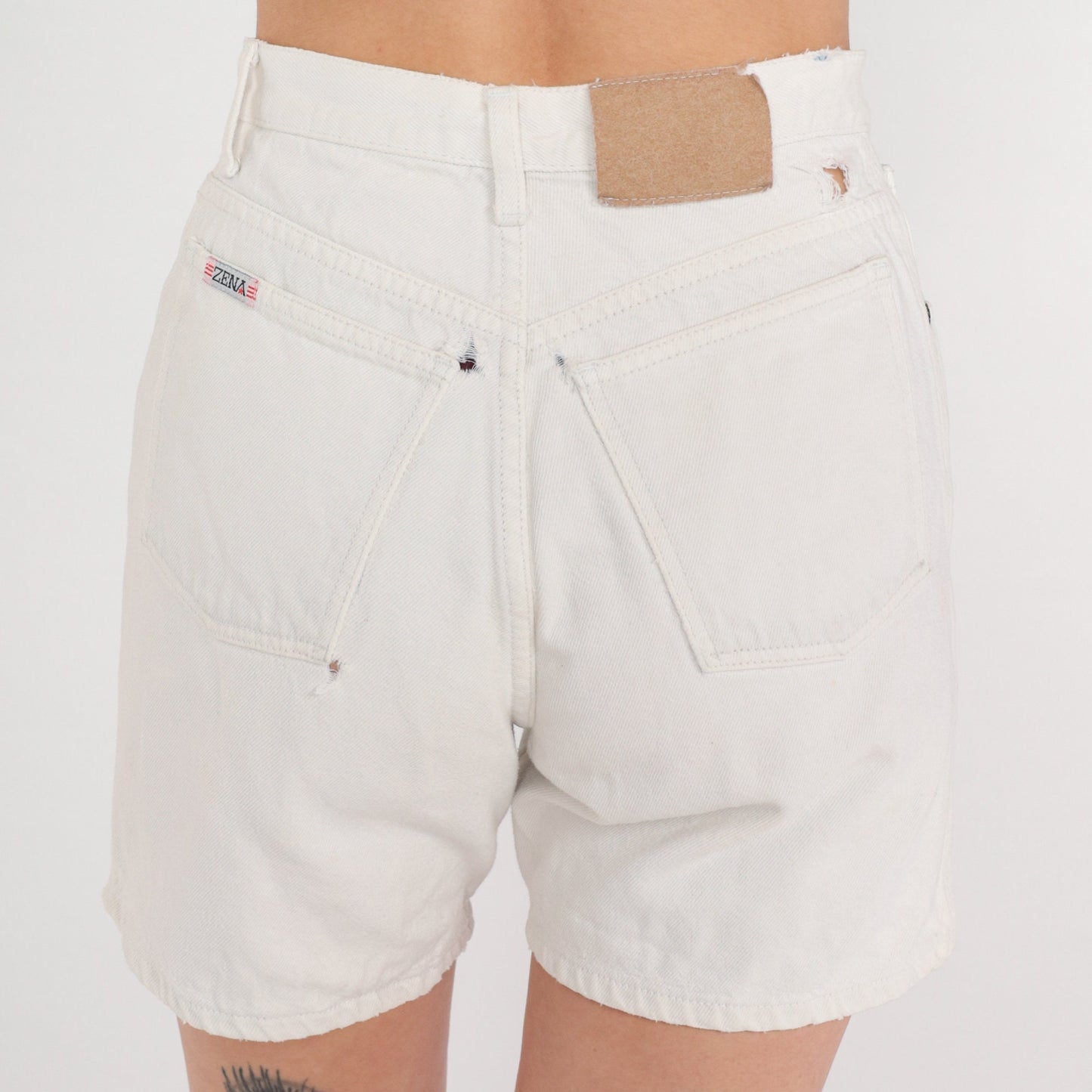 90s Zena White Denim Shorts High Waist Button Fly Small