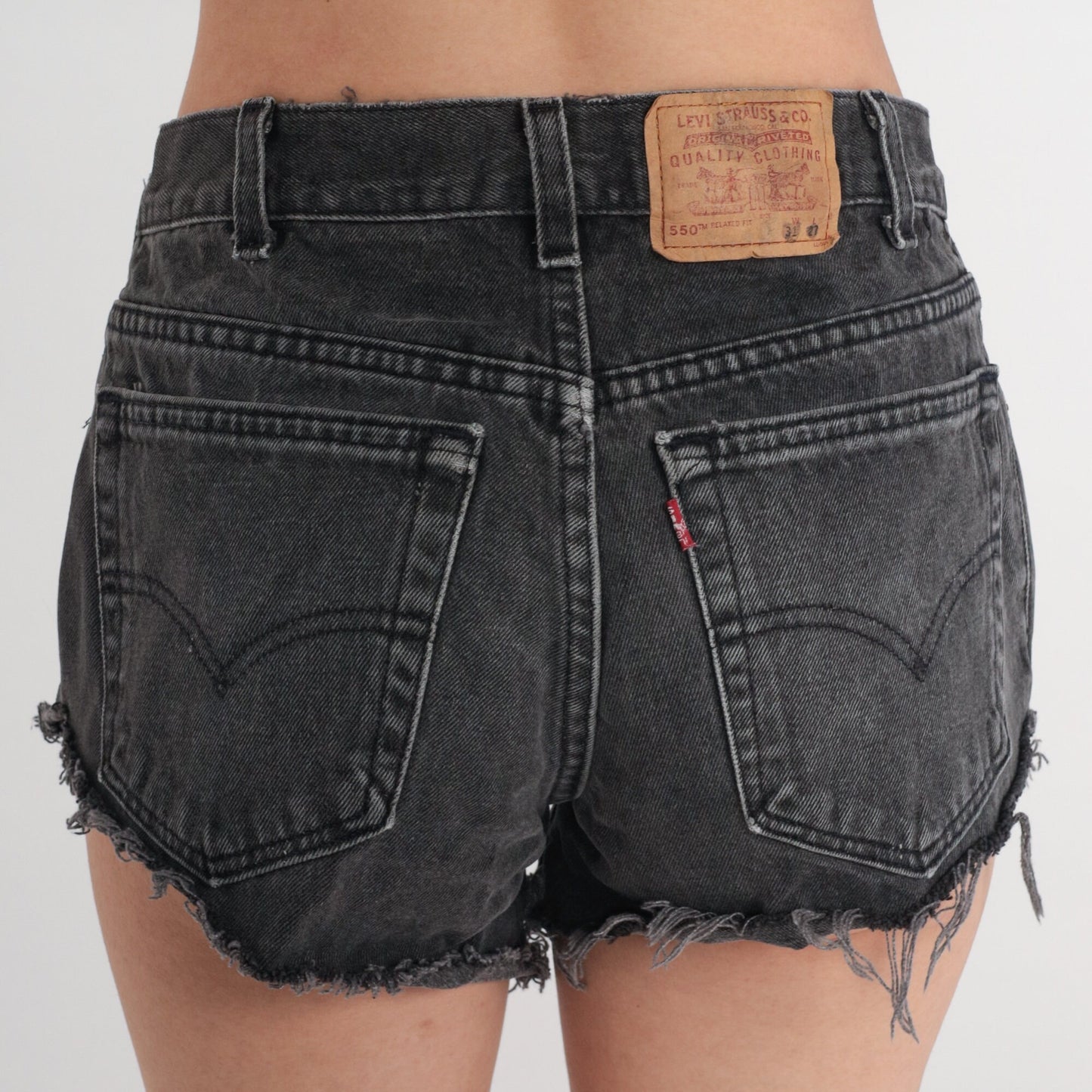 90s Levi's 550 Black Denim Cutoff Shorts Mid Rise Cotton Medium