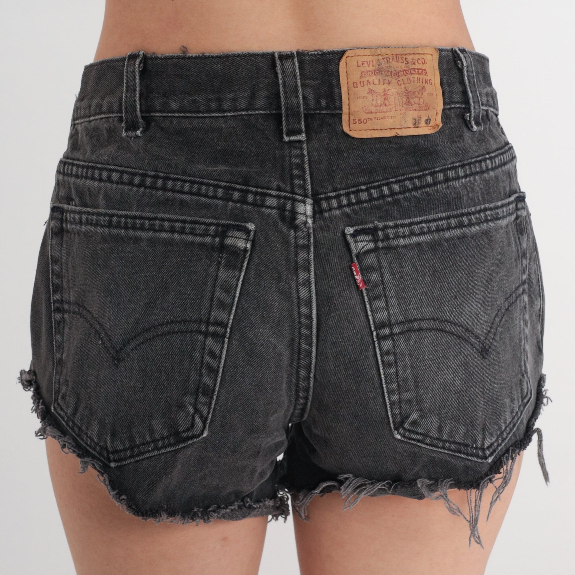 90s Levi's 550 Black Denim Cutoff Shorts Mid Rise Cotton Medium
