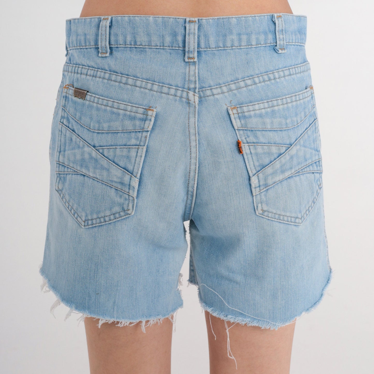 70s Levi's High Waisted Denim Cut Off Shorts Faded Blue Medium 8