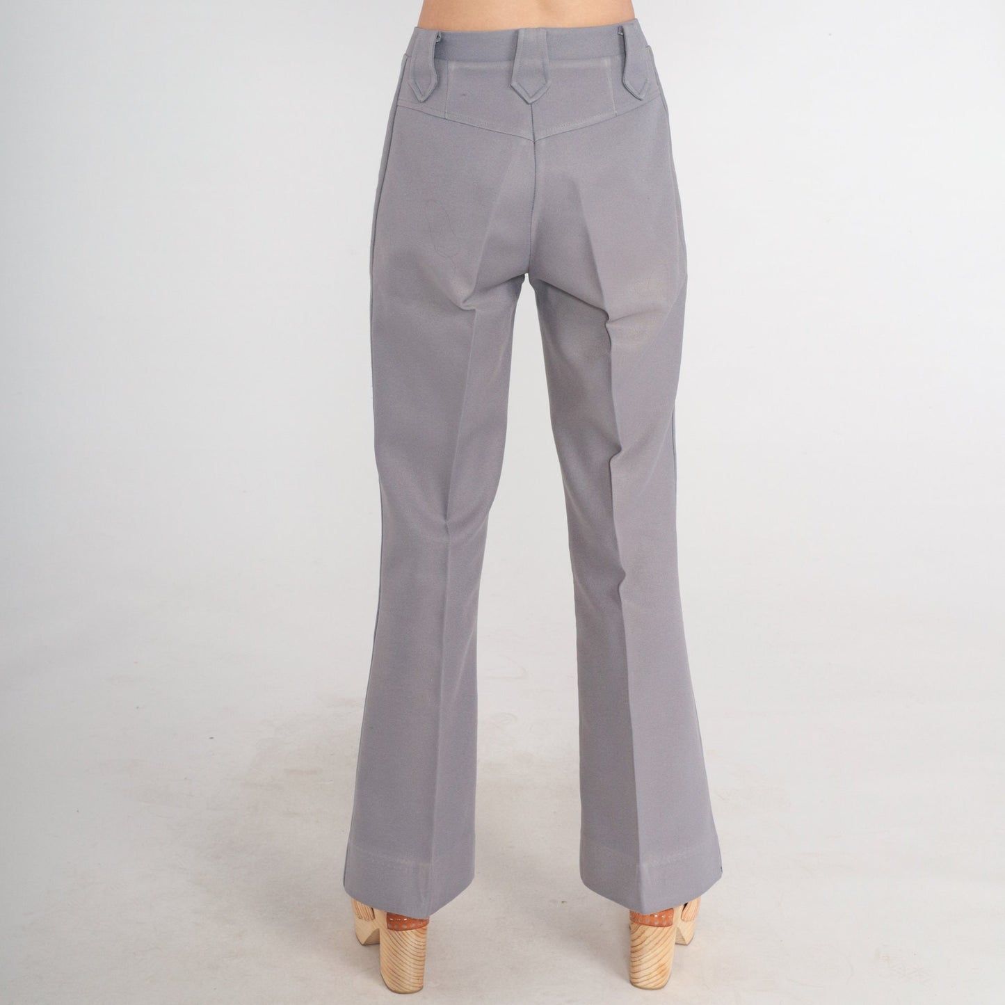 70s Grey Flared Trousers High Waist Creased Leg Vintage Lasso Small
