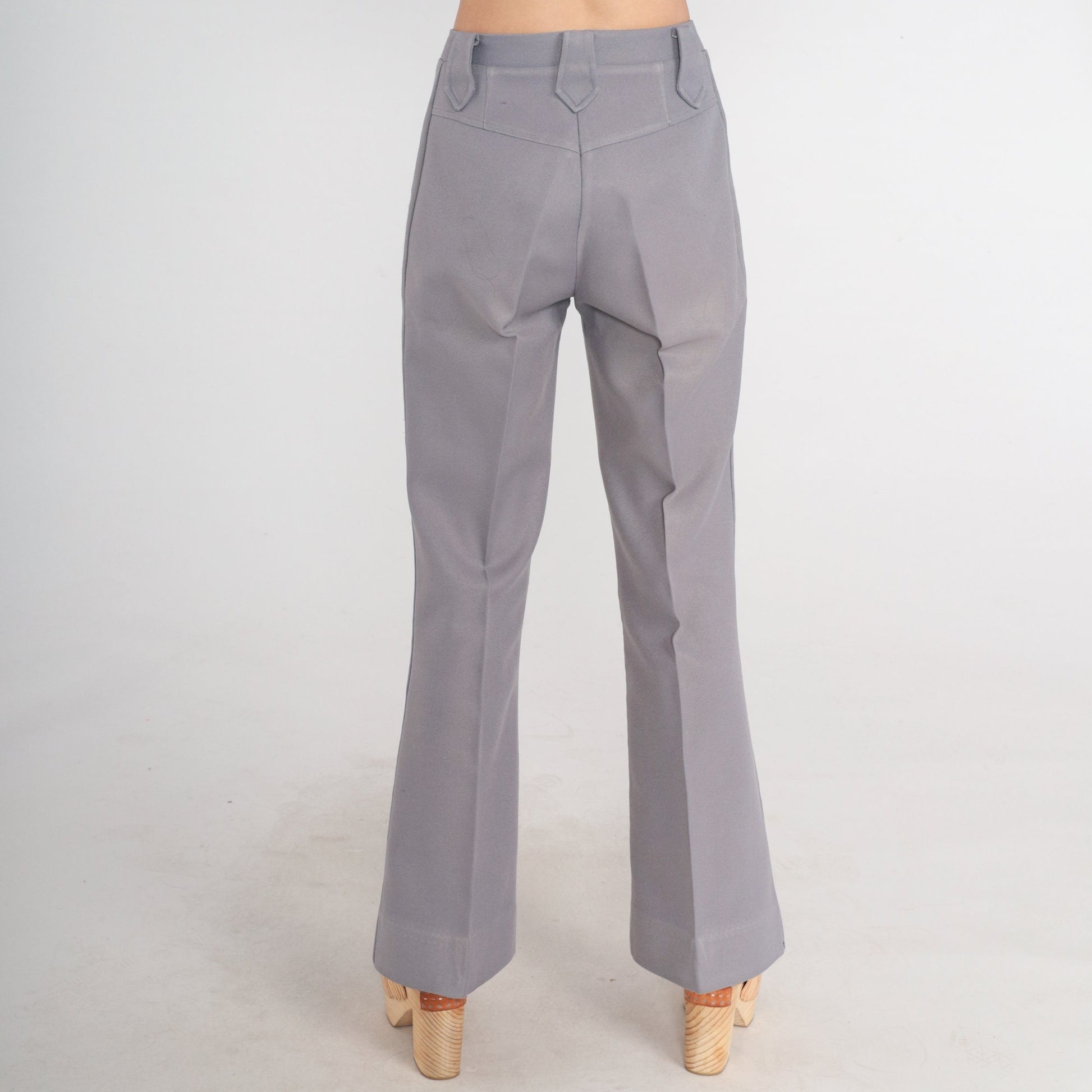70s Grey Flared Trousers High Waist Creased Leg Vintage Lasso Small
