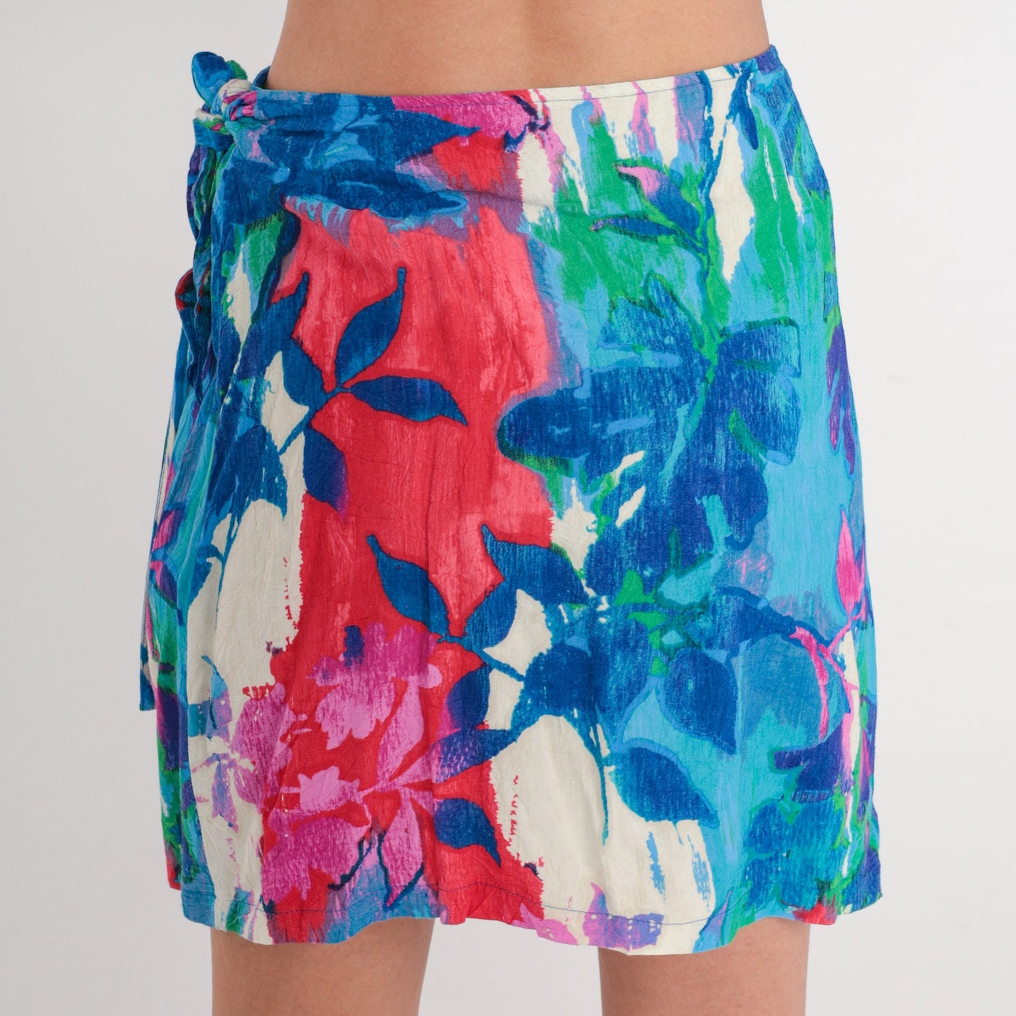 Y2K Jam's World Tropical Floral Wrap Mini Skirt White Pink Blue Small