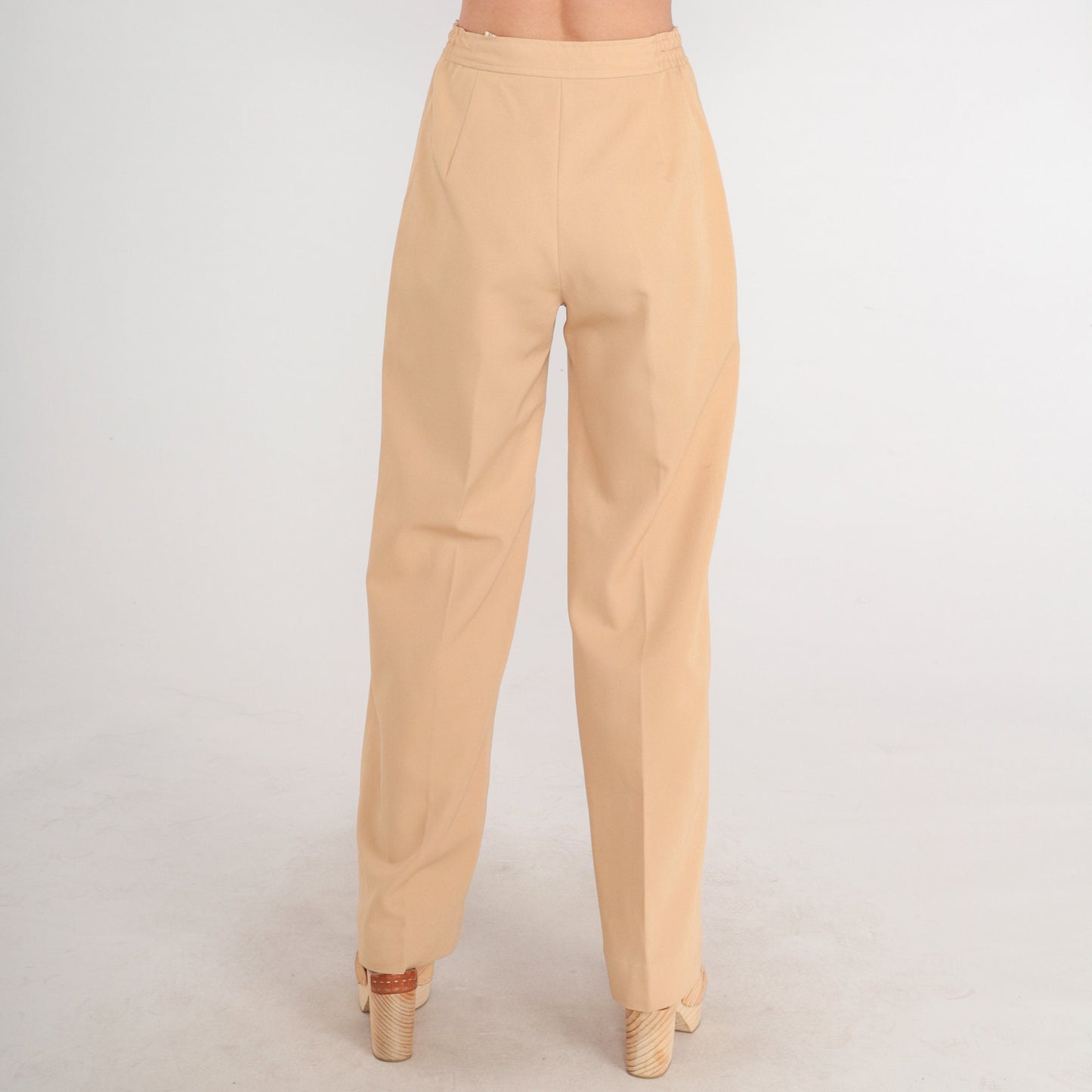 70s Tan High-Waisted Straight Leg Trousers Pleated Crease Extra Small
