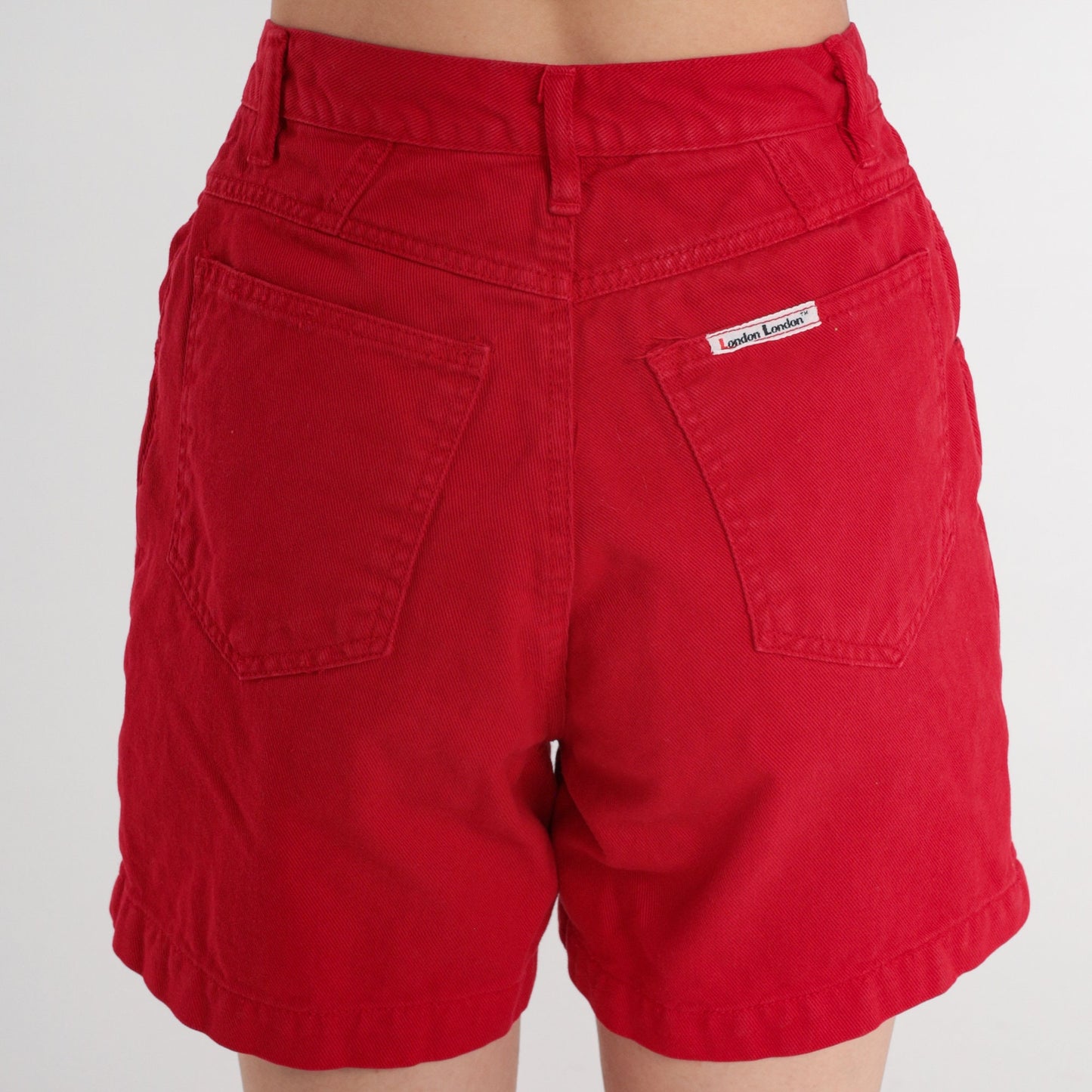 90s Red Denim Shorts High Rise Button Fly Jean Shorts Extra Small XS