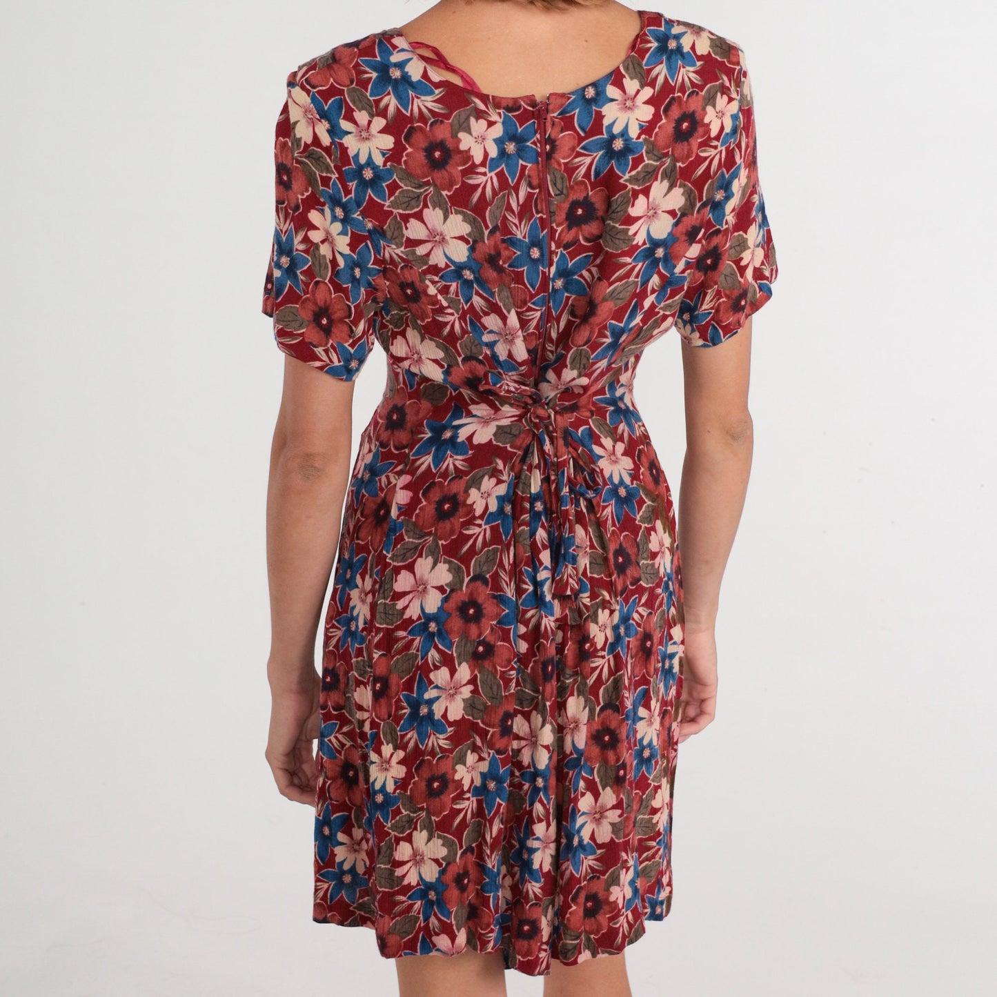90s Karen Scott Red Floral Button-Up Romper Knee-Length Small S