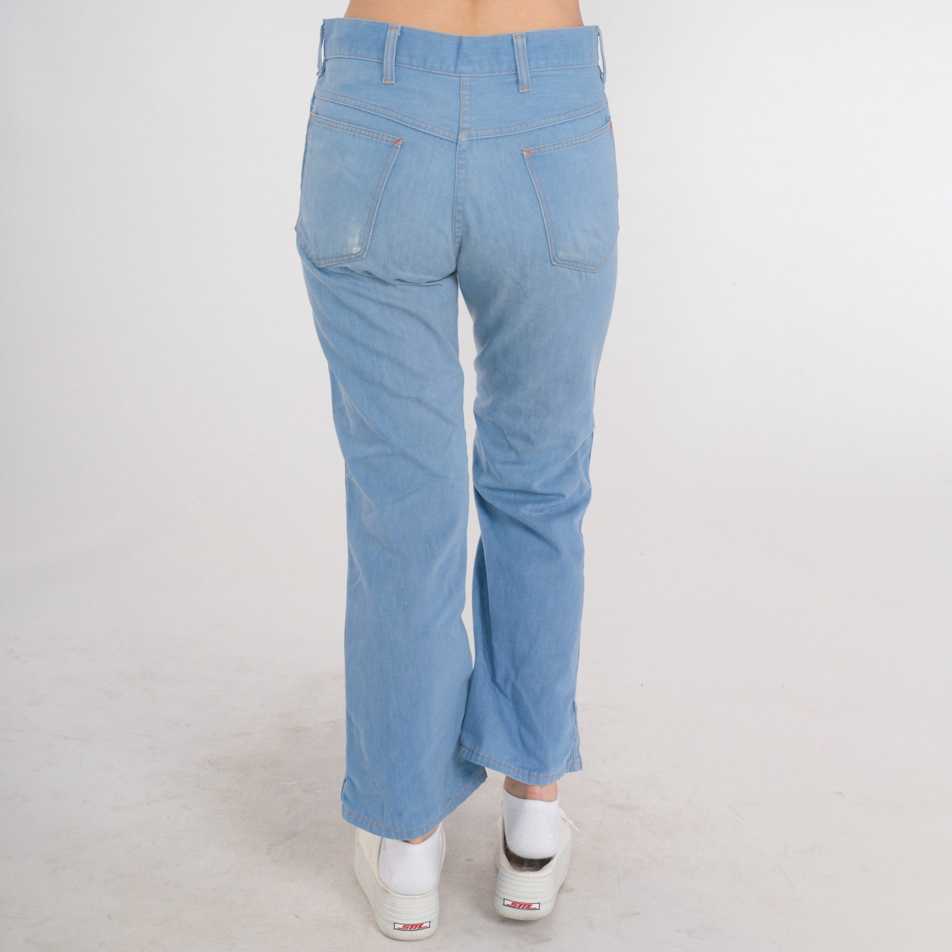 70s Blue Denim High-Rise Flared Bootcut Jeans Cotton Medium M