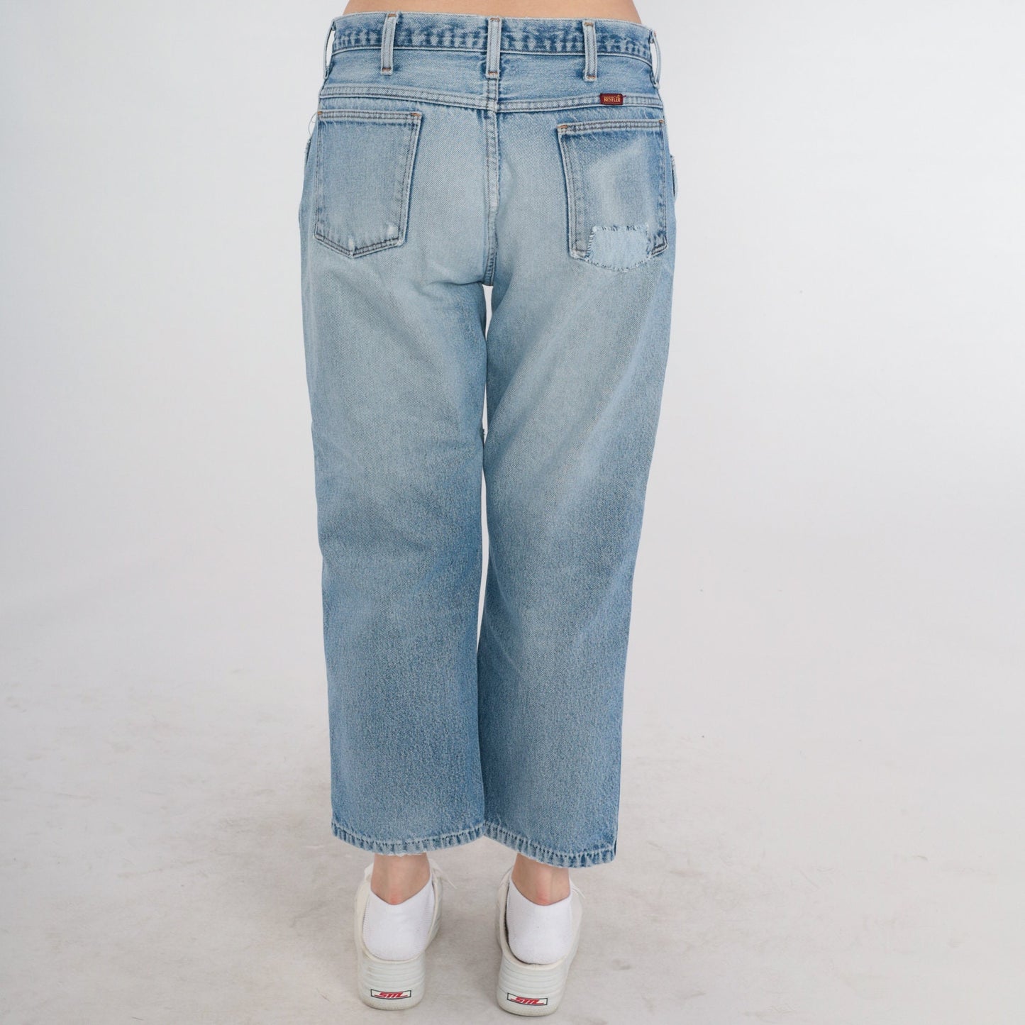 90s Rustler Ripped Blue Denim Jeans Mid Rise Straight Ankle Large