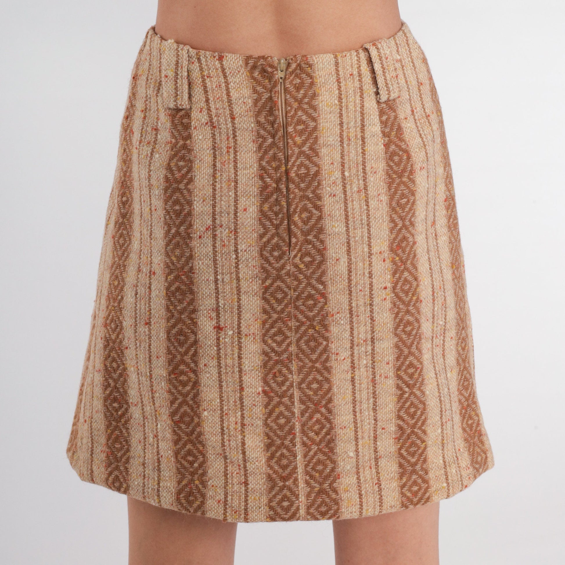 70s Brown Striped Mini Skirt High Waisted Knit Extra Small
