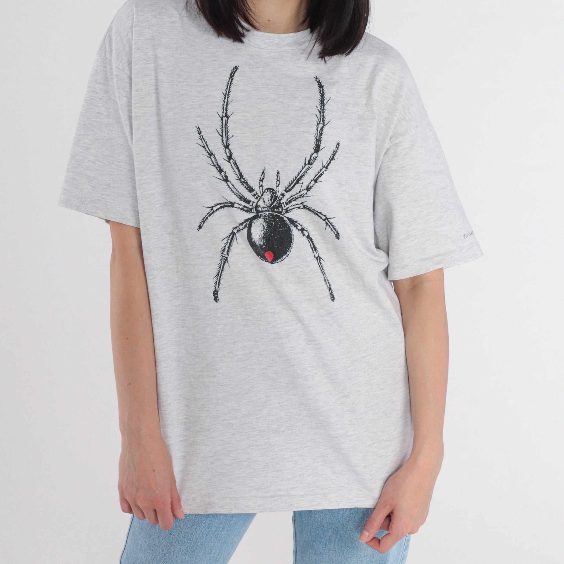 90s Black Widow Spider Graphic T-Shirt Grey Cotton Single Stitch Extra Large
