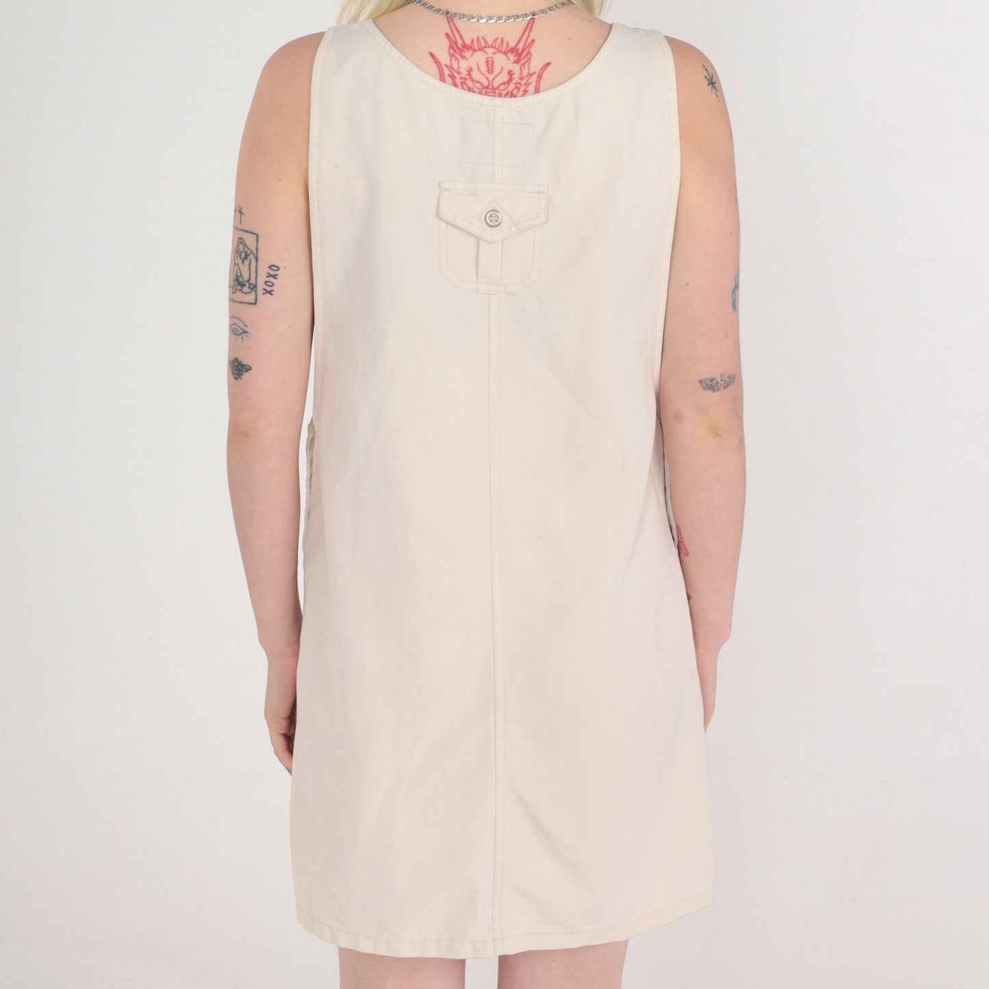 90s Beige Jumper Dress Heart Apple Print Sleeveless Mini Medium