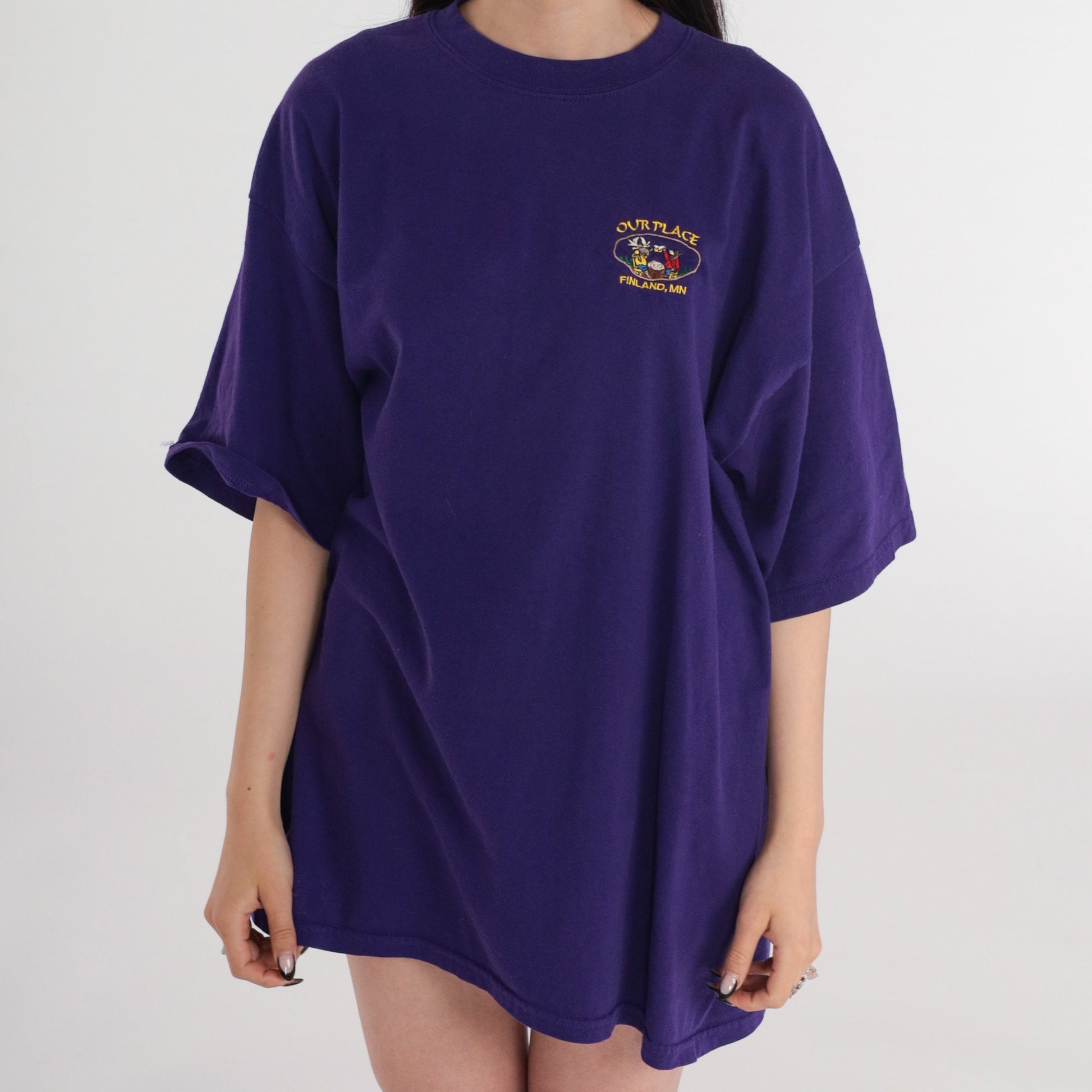 90s Our Place Finland Minnesota Graphic T-Shirt Purple Embroidered Extra Large