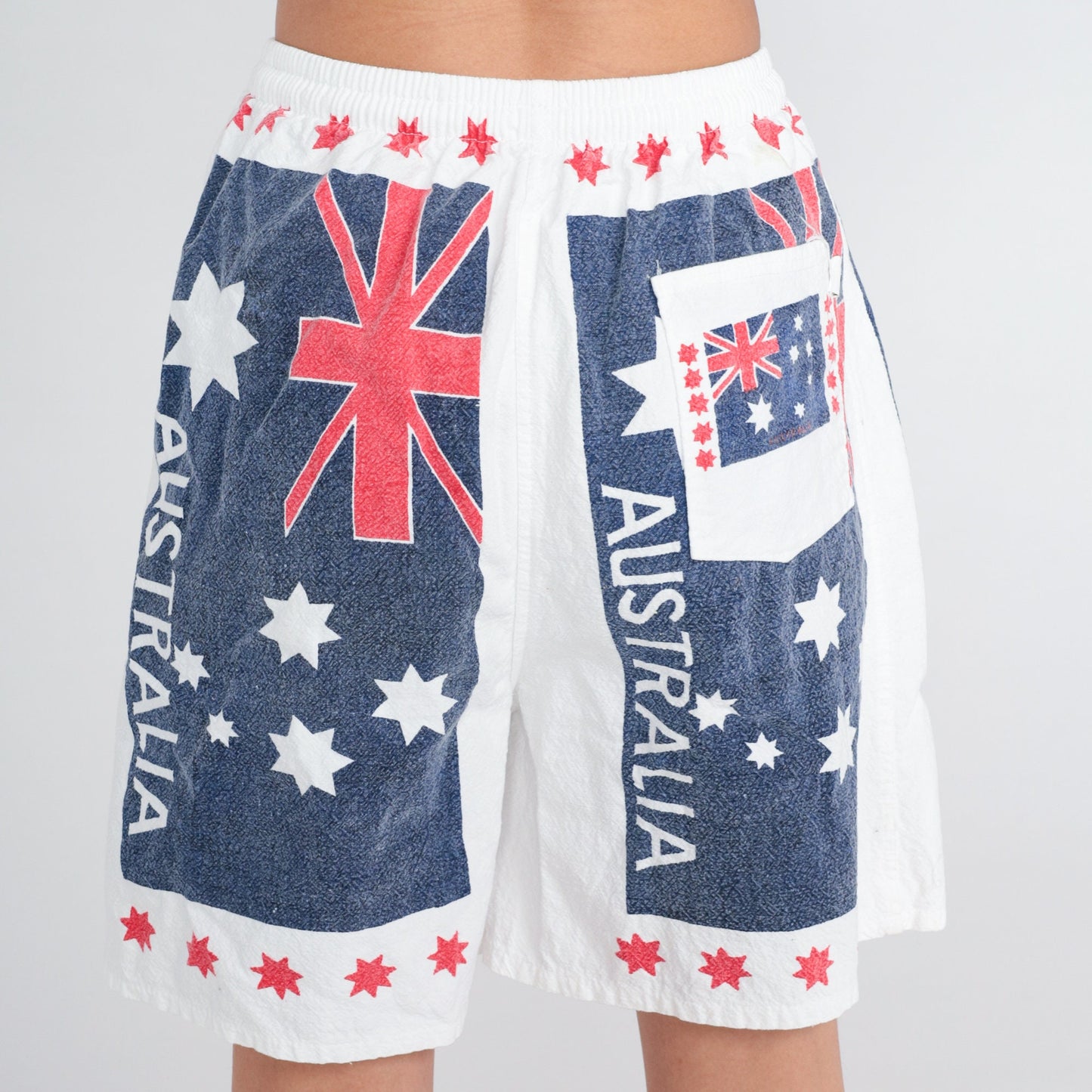 90s Australia Flag Print Drawstring Shorts Cotton High Waist Small Medium