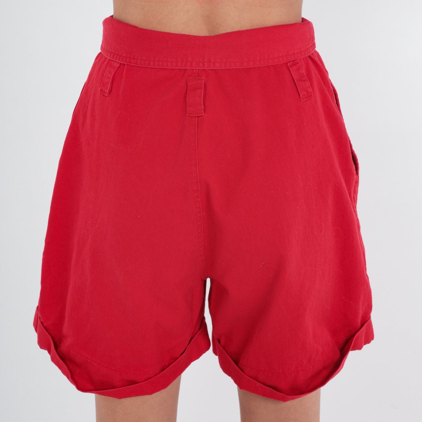 80s Red Cotton Pleated High-Waist Shorts Ultra Short Inseam Extra Small
