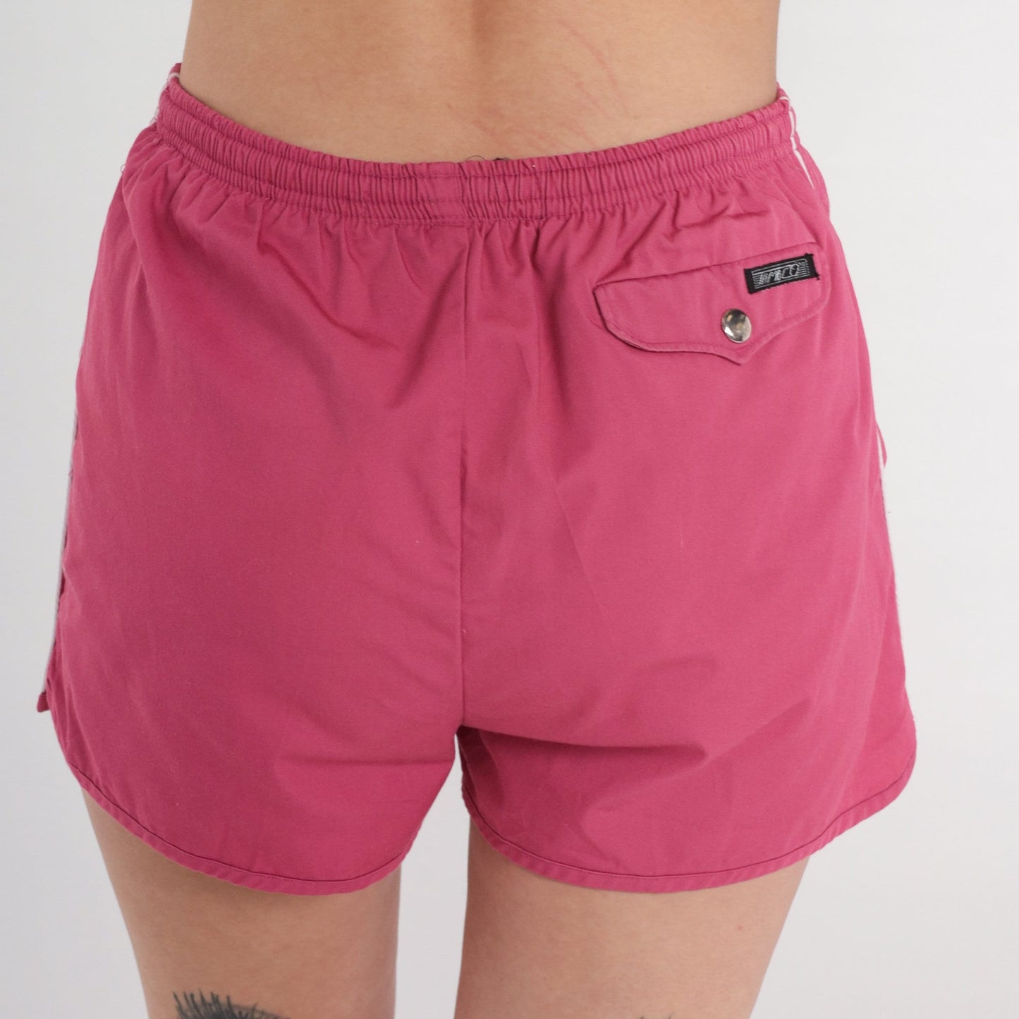 80s Pink Swim Trunks White Piping Elastic Waist Shorts Medium