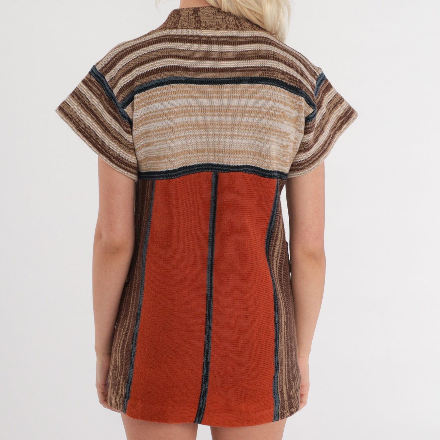 70s Rust Orange Space Dye Cardigan Southwestern Striped Knit Small