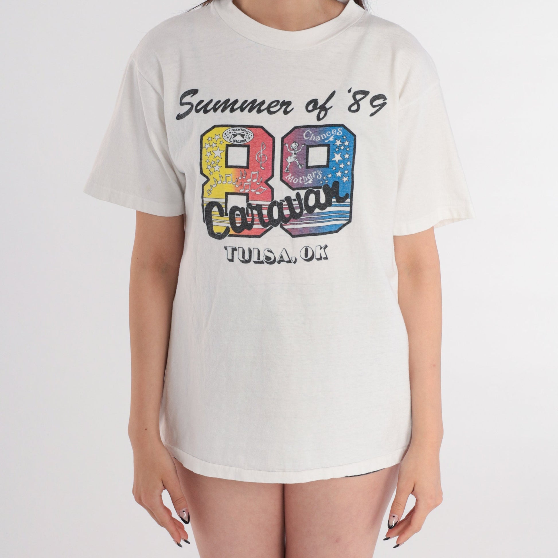 Summer of 89 Caravan Tulsa Oklahoma Graphic T-Shirt 1980s Cotton Tee Large