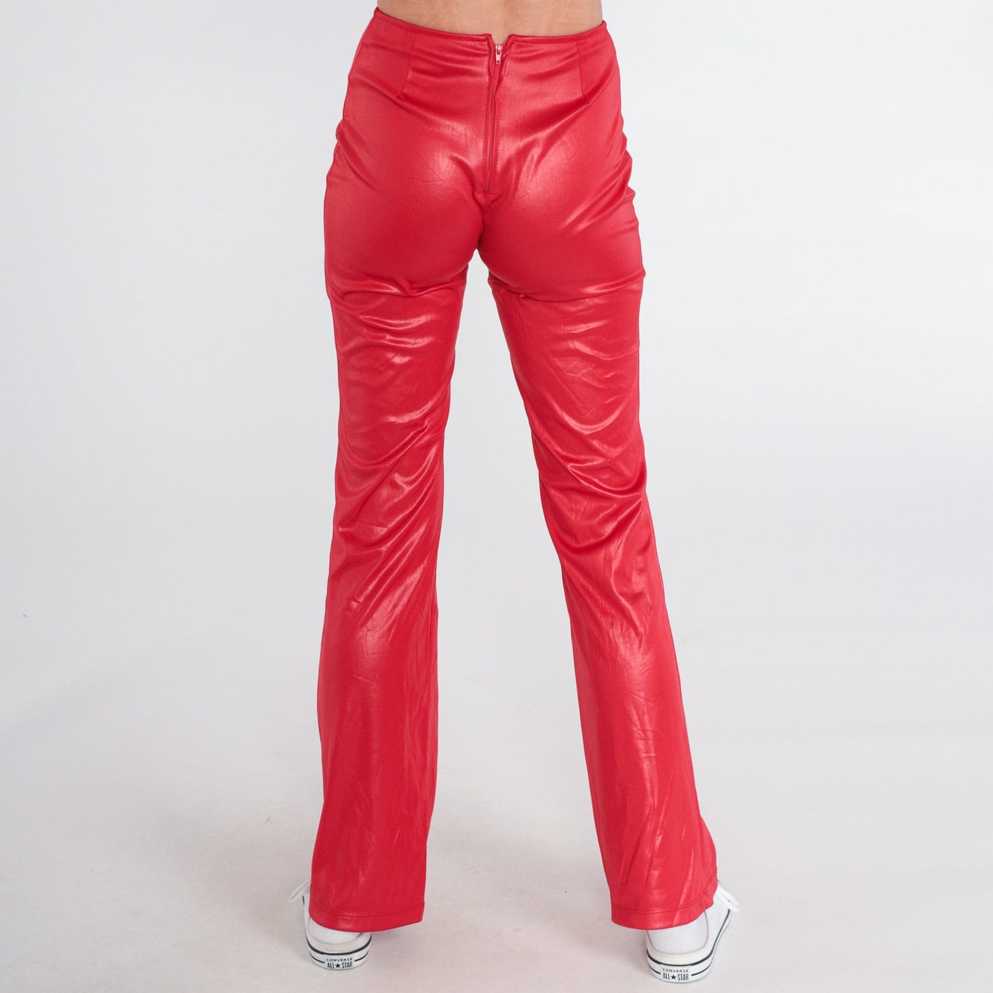 90s Red Shiny Low Rise Flared Trousers Extra Small XS