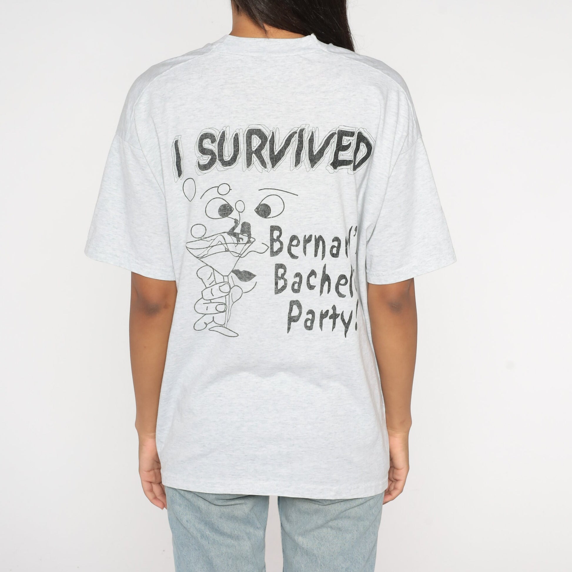 90s Bernard's Bachelor Party Graphic T-Shirt Grey Cocktail Tee Extra Large