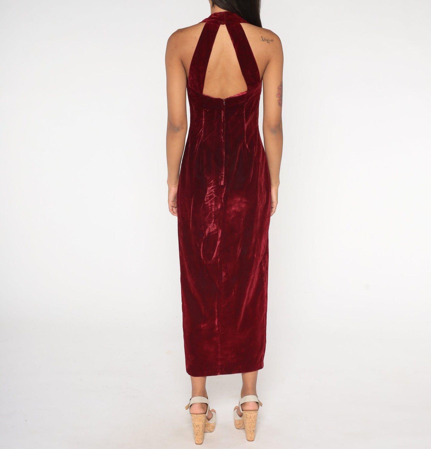 80s Gunne Sax Red Velvet Maxi Dress Halter Keyhole Back Small