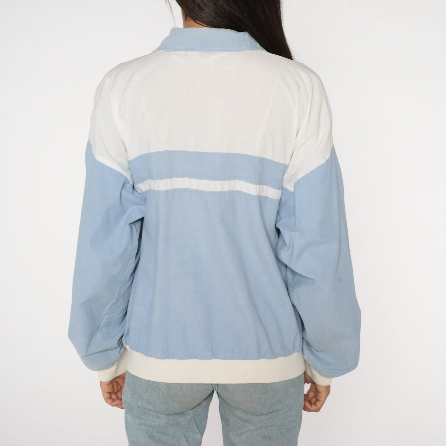 80s Christian Dior Monsieur Windbreaker Blue White Colour Block Stripe Large L
