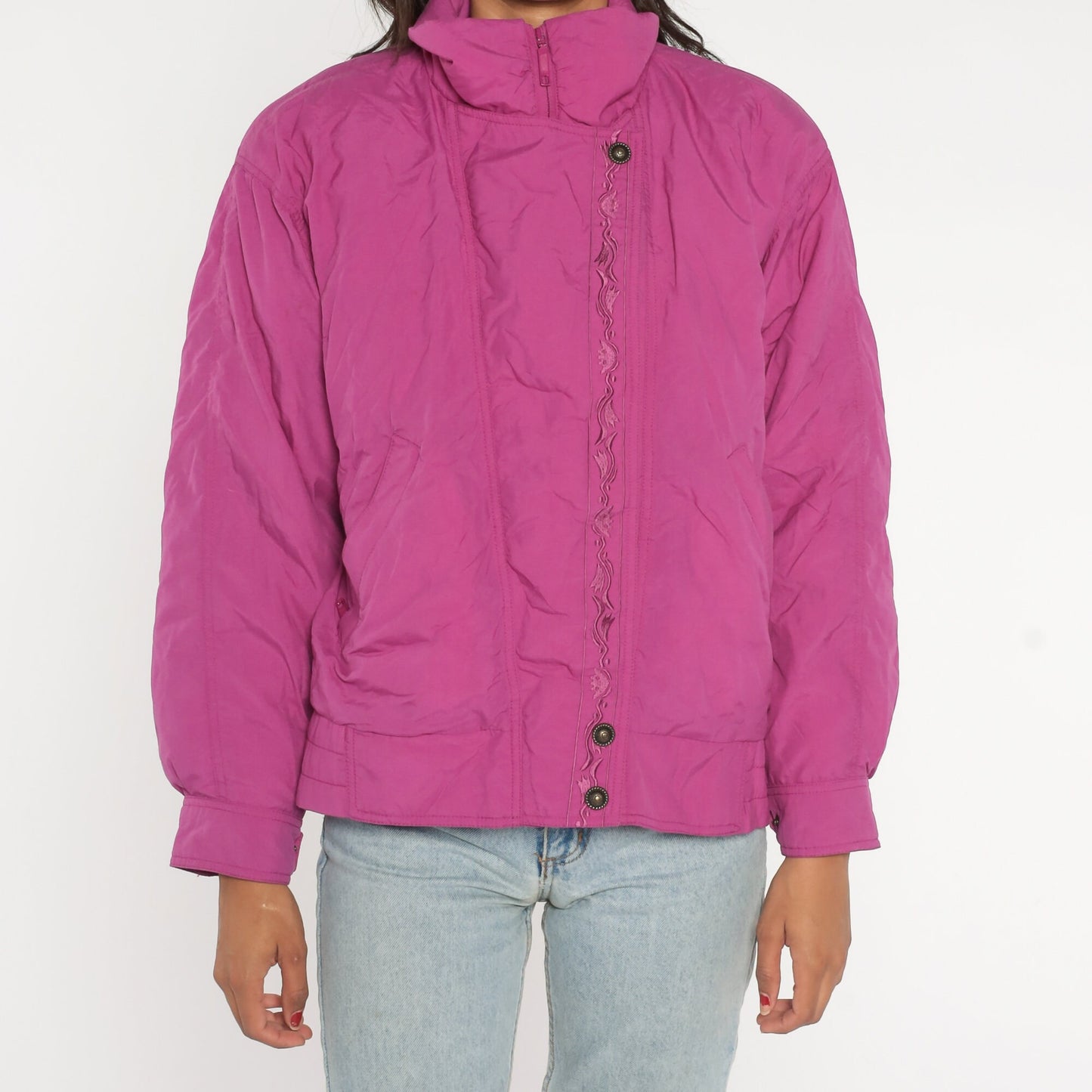 90s Eddie Bauer Fuchsia Pink Down Puffer Ski Jacket Medium