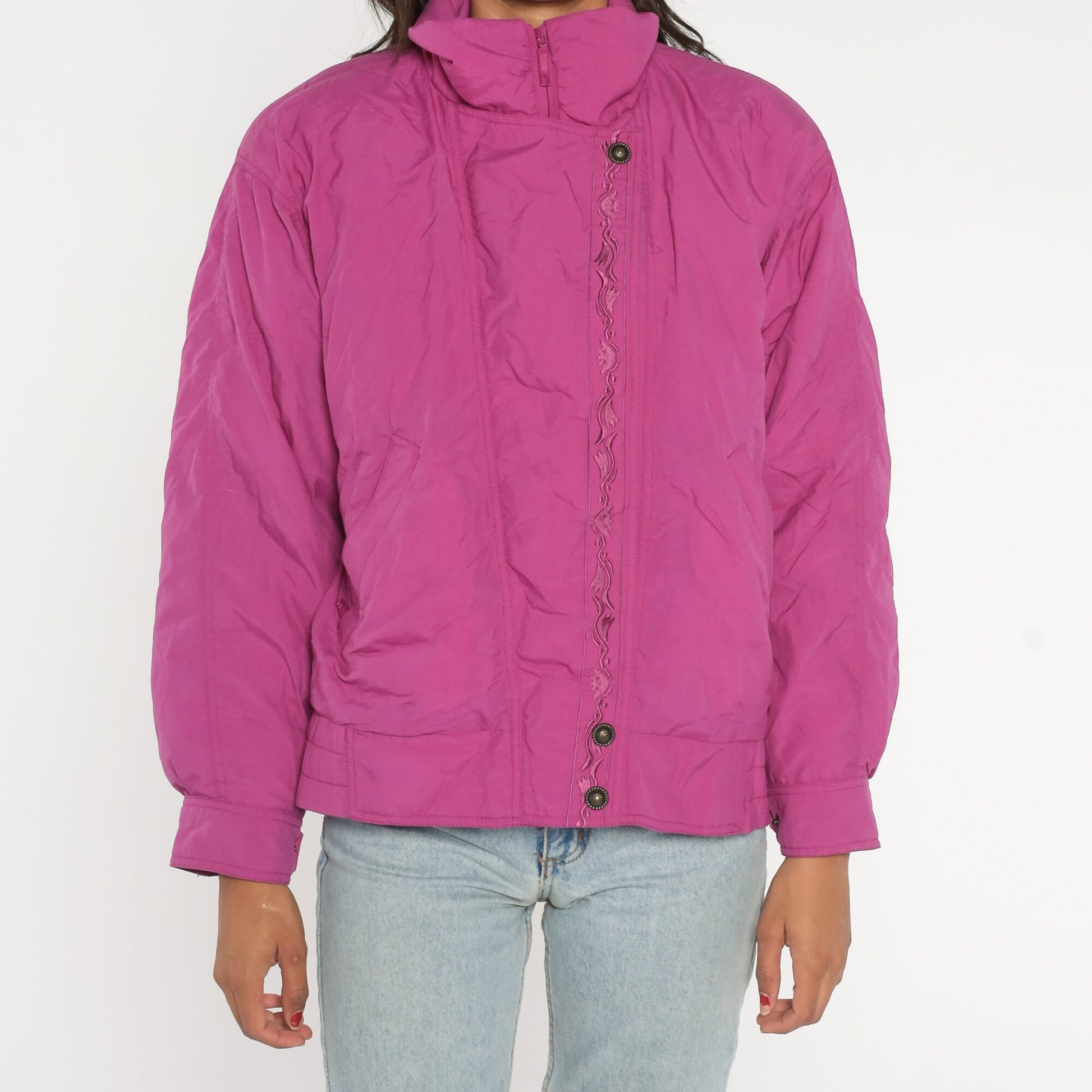 90s Eddie Bauer Fuchsia Pink Down Puffer Ski Jacket Medium
